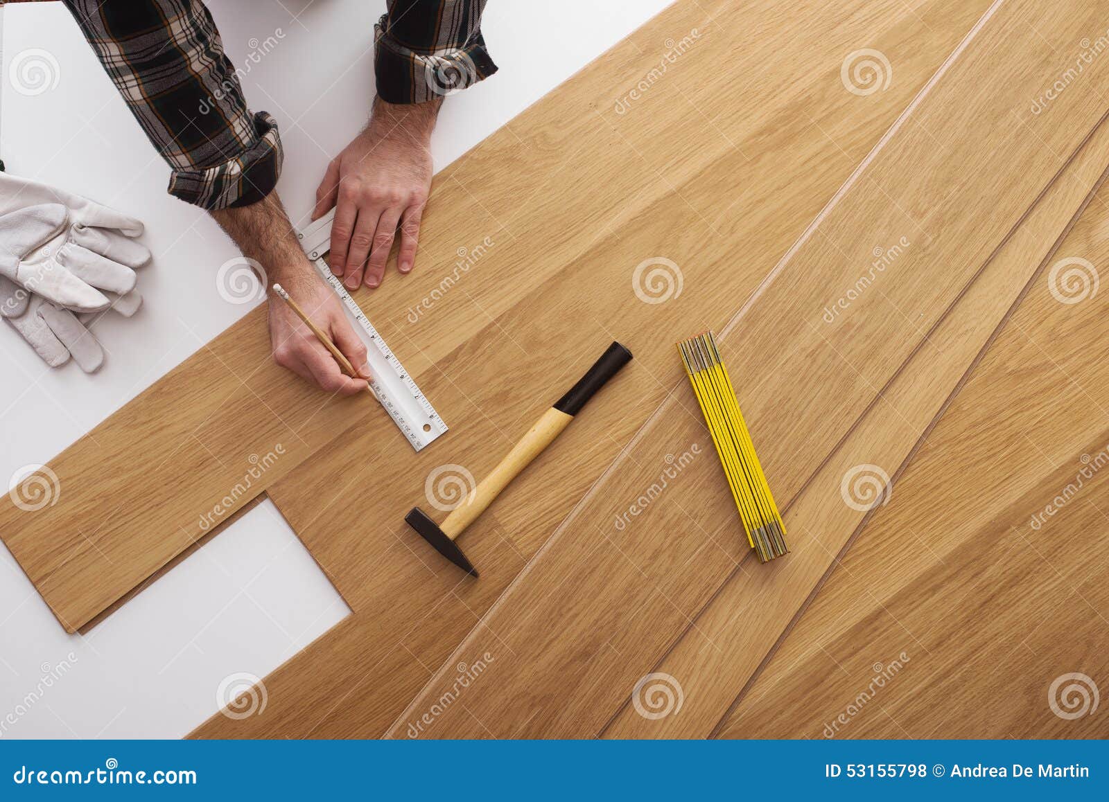 Carpenter Installing A Wooden Flooring Stock Photo Image Of