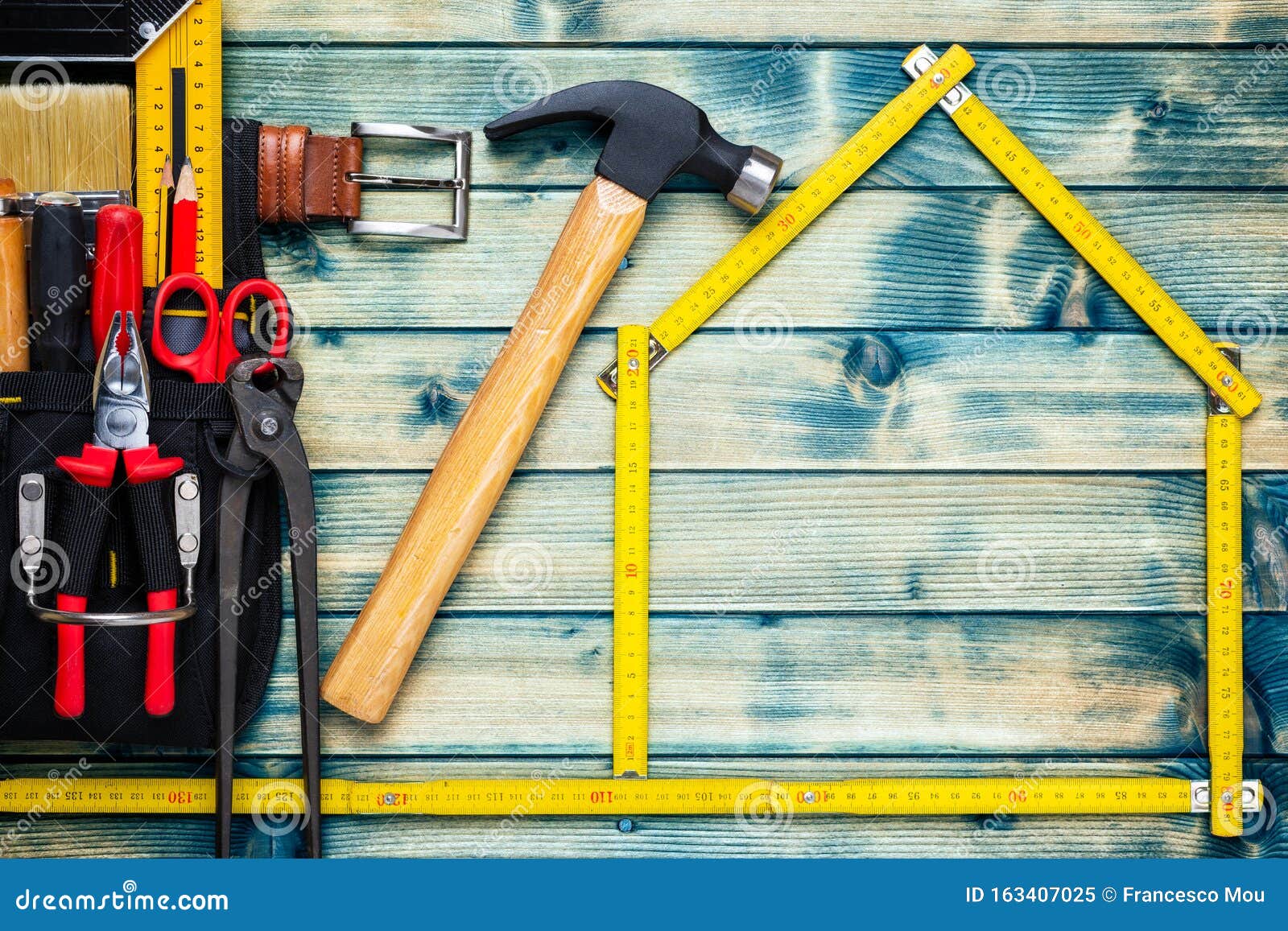 Carpenter S Work Tools On Wooden Background Carpentry Stock Image Image Of Protective Object 163407025