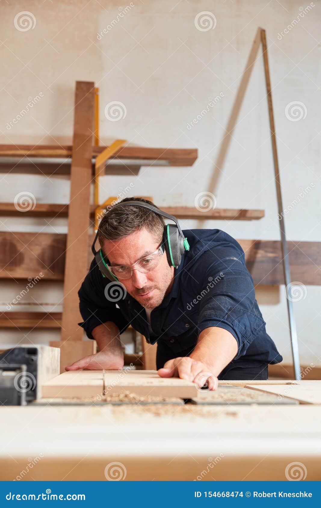 Carpenter Saws Wood with Circular Saw Stock Photo Image of