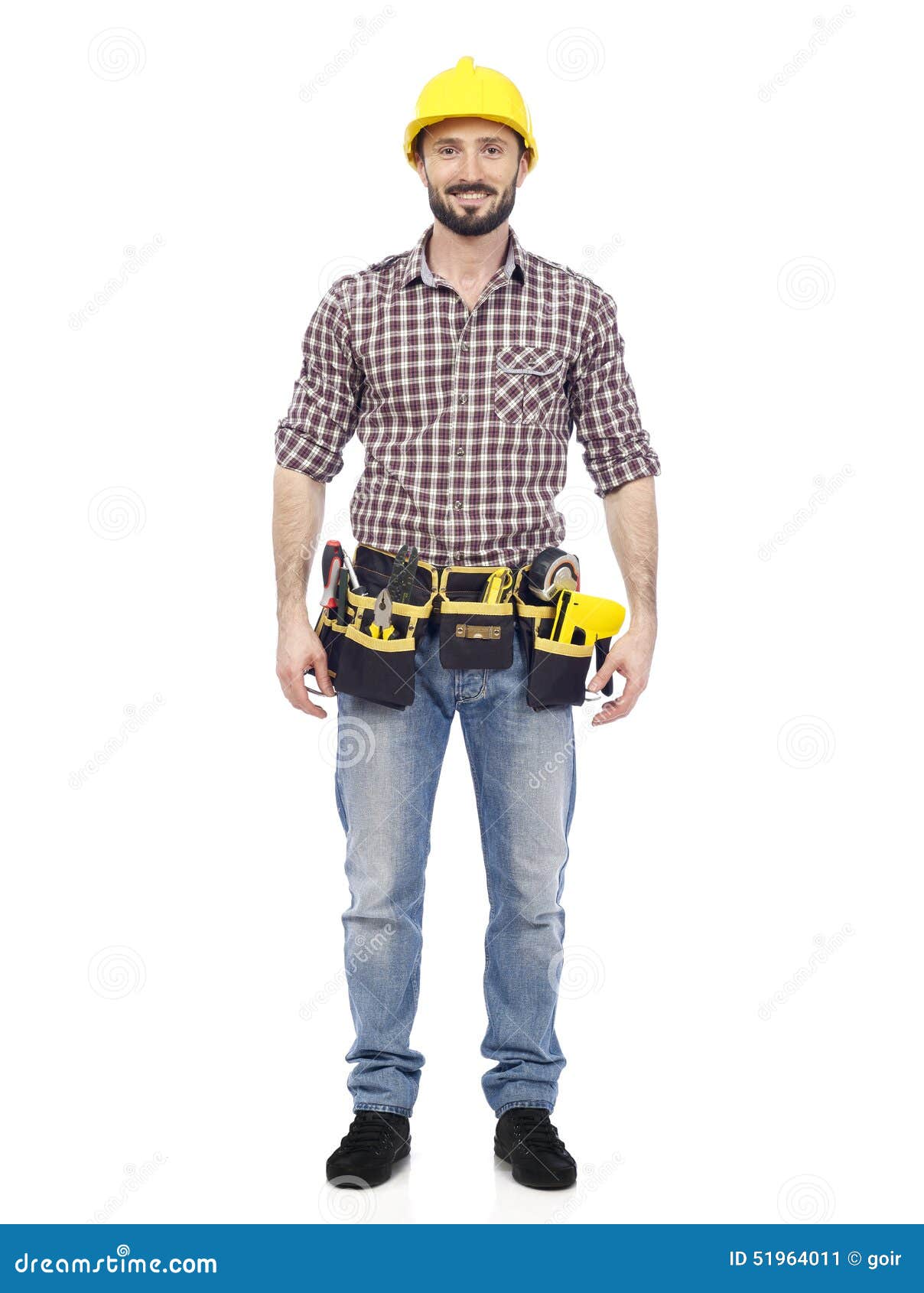 Carpenter with tool belt stock image. Image of cheerful 51964011