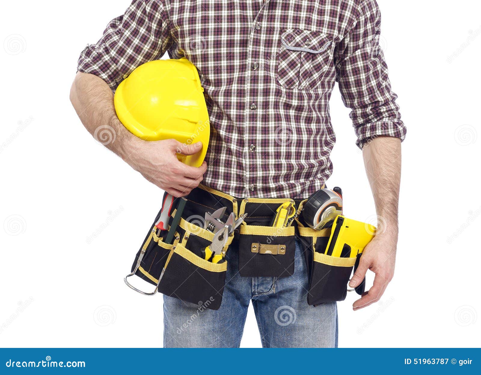 Carpenter with Tool Belt and Hardhat Stock Image Image of isolated