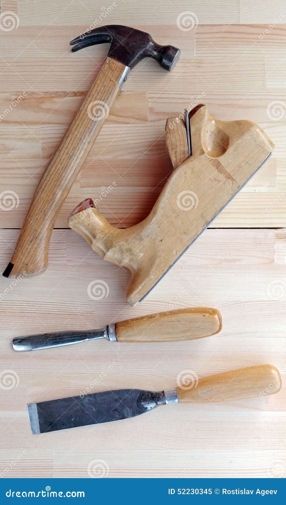 Carpenter Tools Plane, Hammer and Chisels Stock Image - Image of