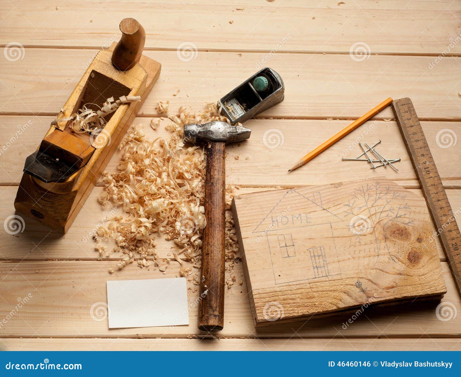 Carpenter Tools, Plane, Hammer,meter, Nails, Stock Photo - Image of ...