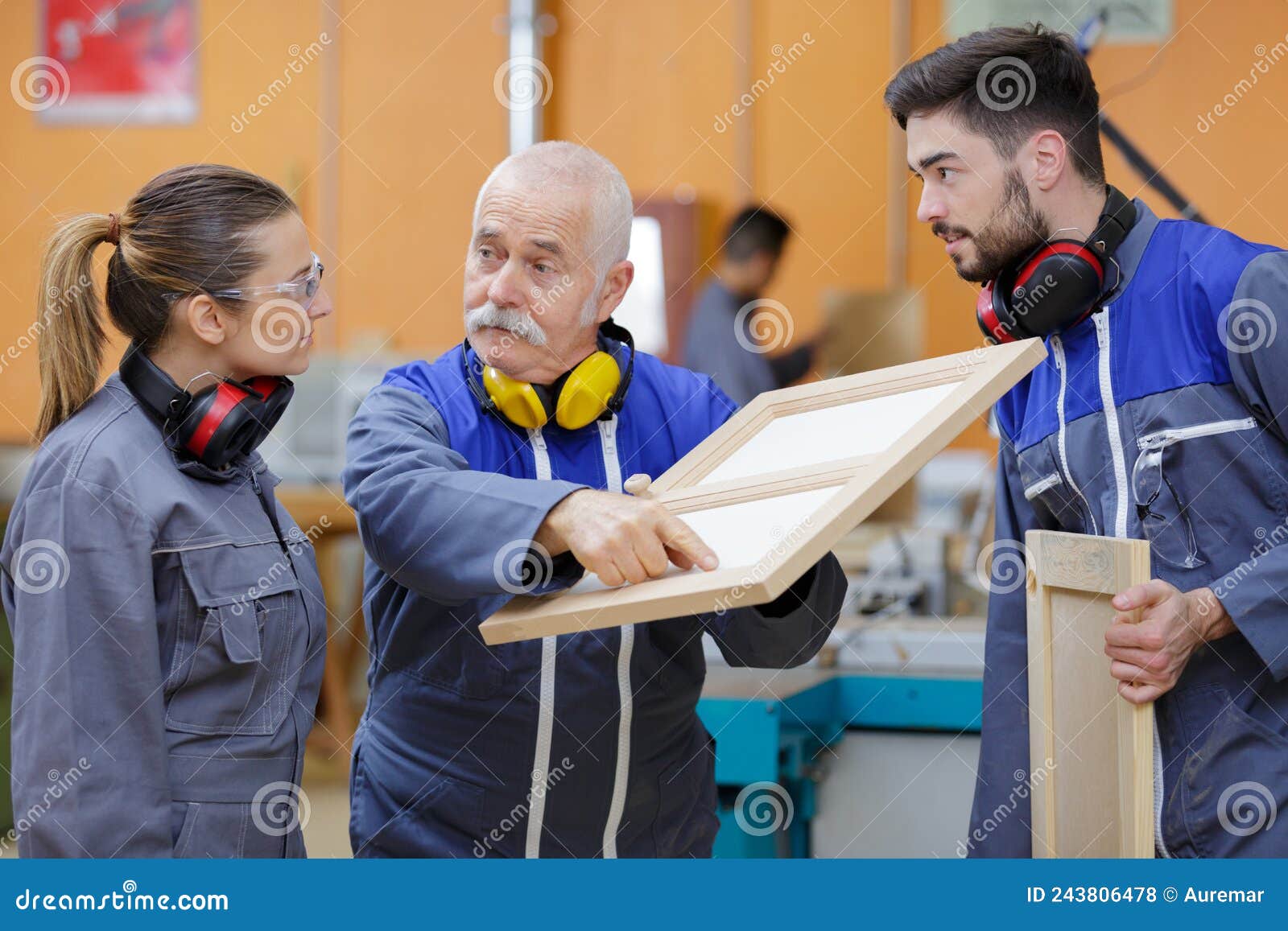 Carpenter Training Female Apprentice To Use Plane Stock Photo Image