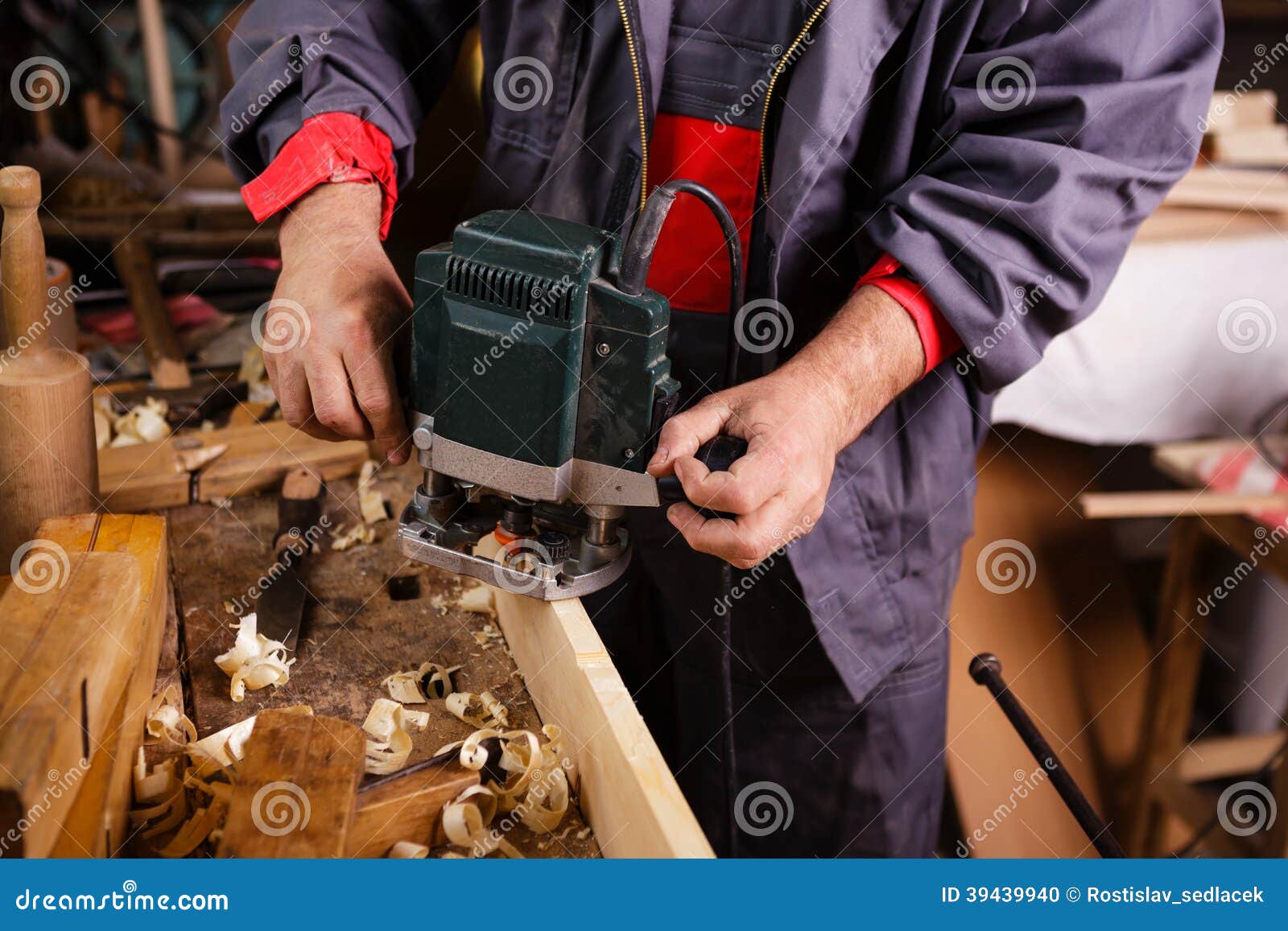 Carpenter at Work with Electric Planer Joinery Stock Photo Image of metal, planer 39439940