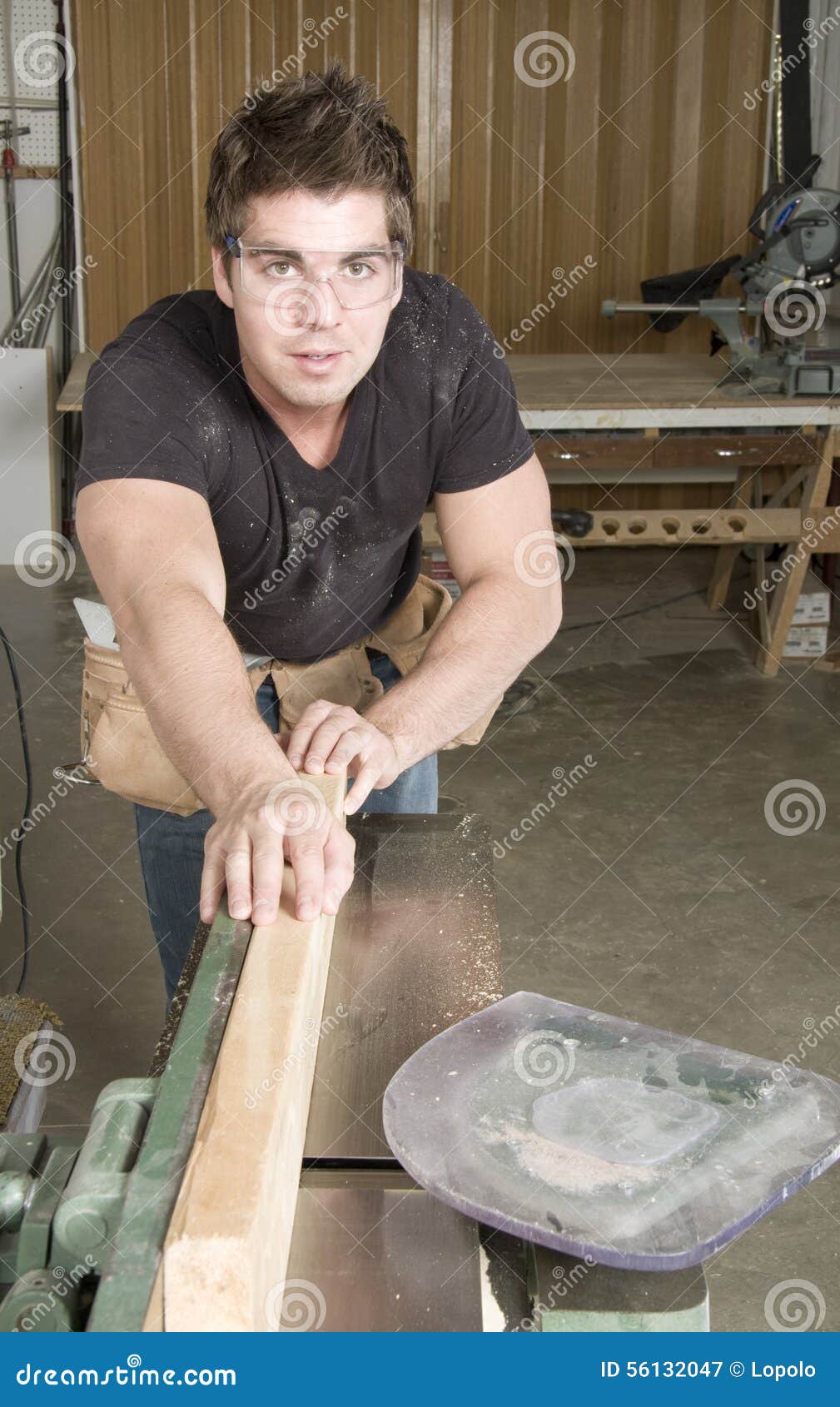 Carpenter at Work on Job Using Power Tool Stock Image Image of frame