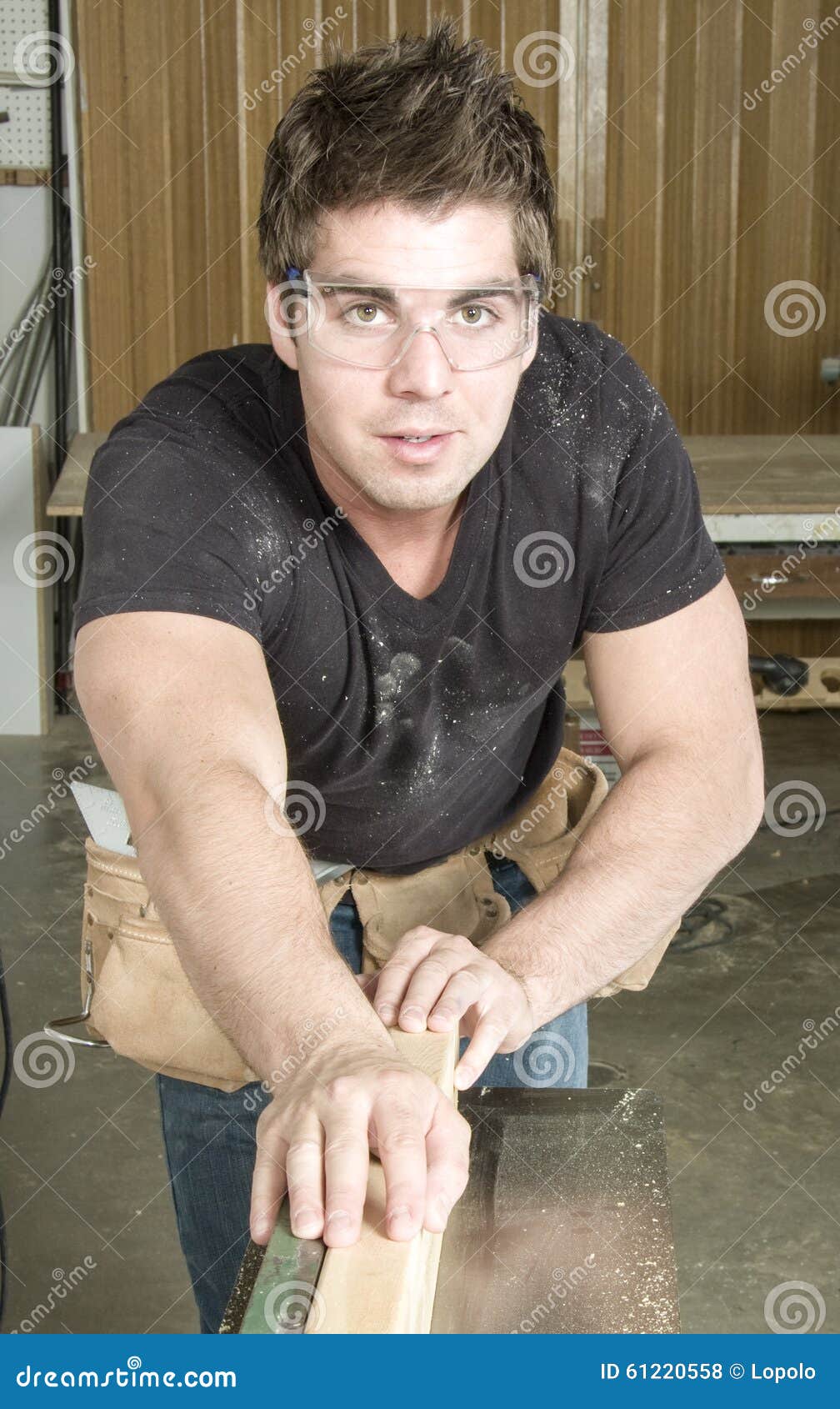 Carpenter at Work on Job Using Power Tool Stock Photo Image of hand