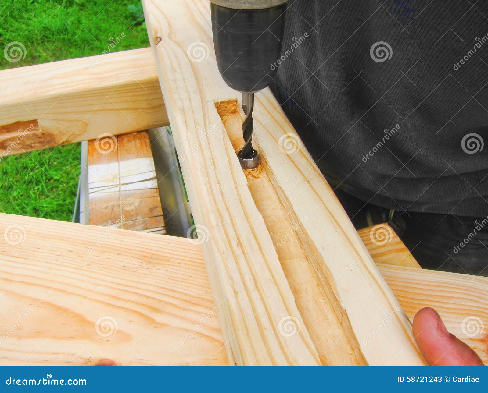 Carpenter Working, Drill, And Wood Timber Construction ...