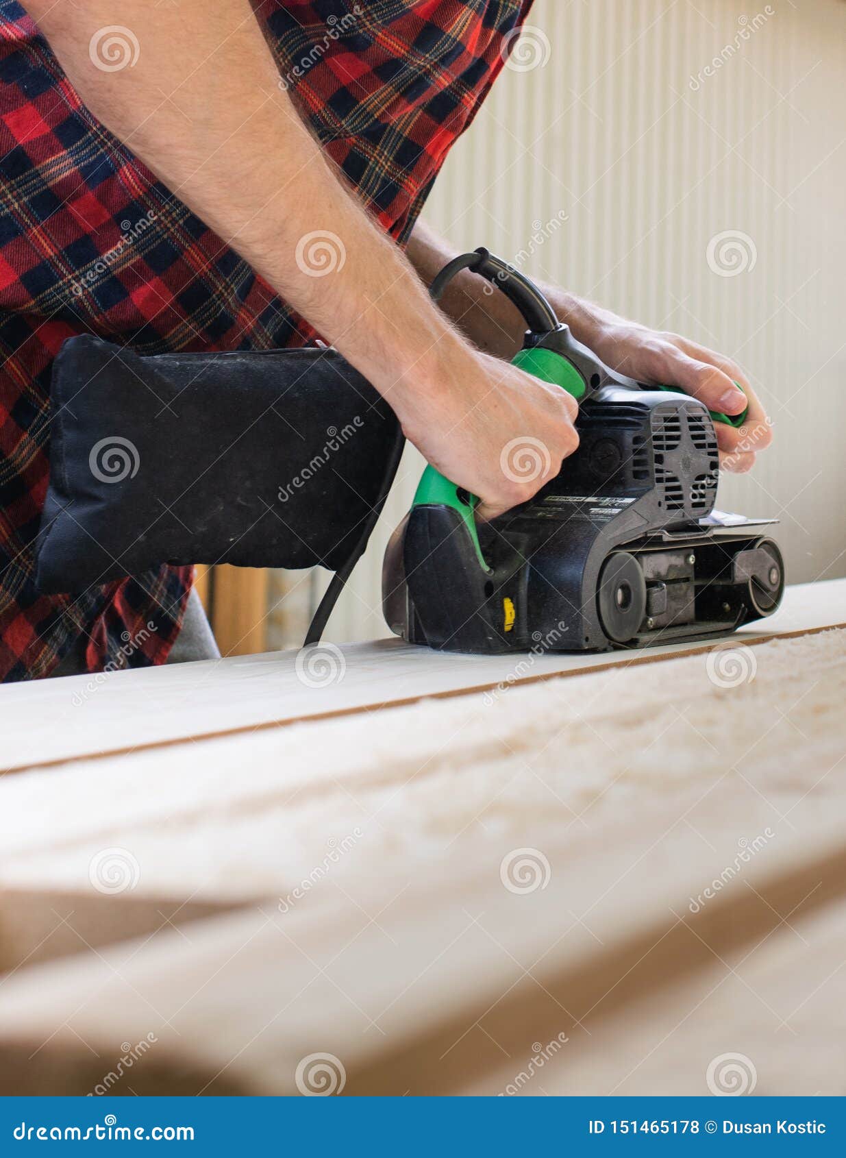Carpenter Works with Belt Sander Stock Photo Image of tool