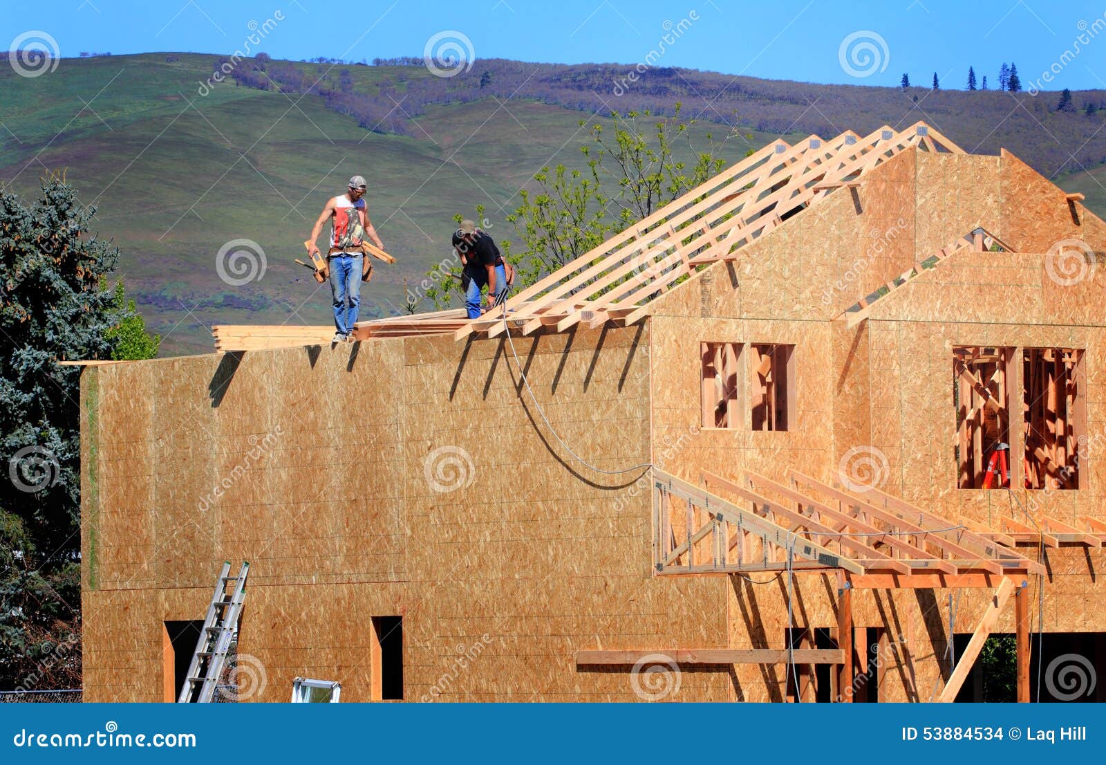 carpenters setting trusses