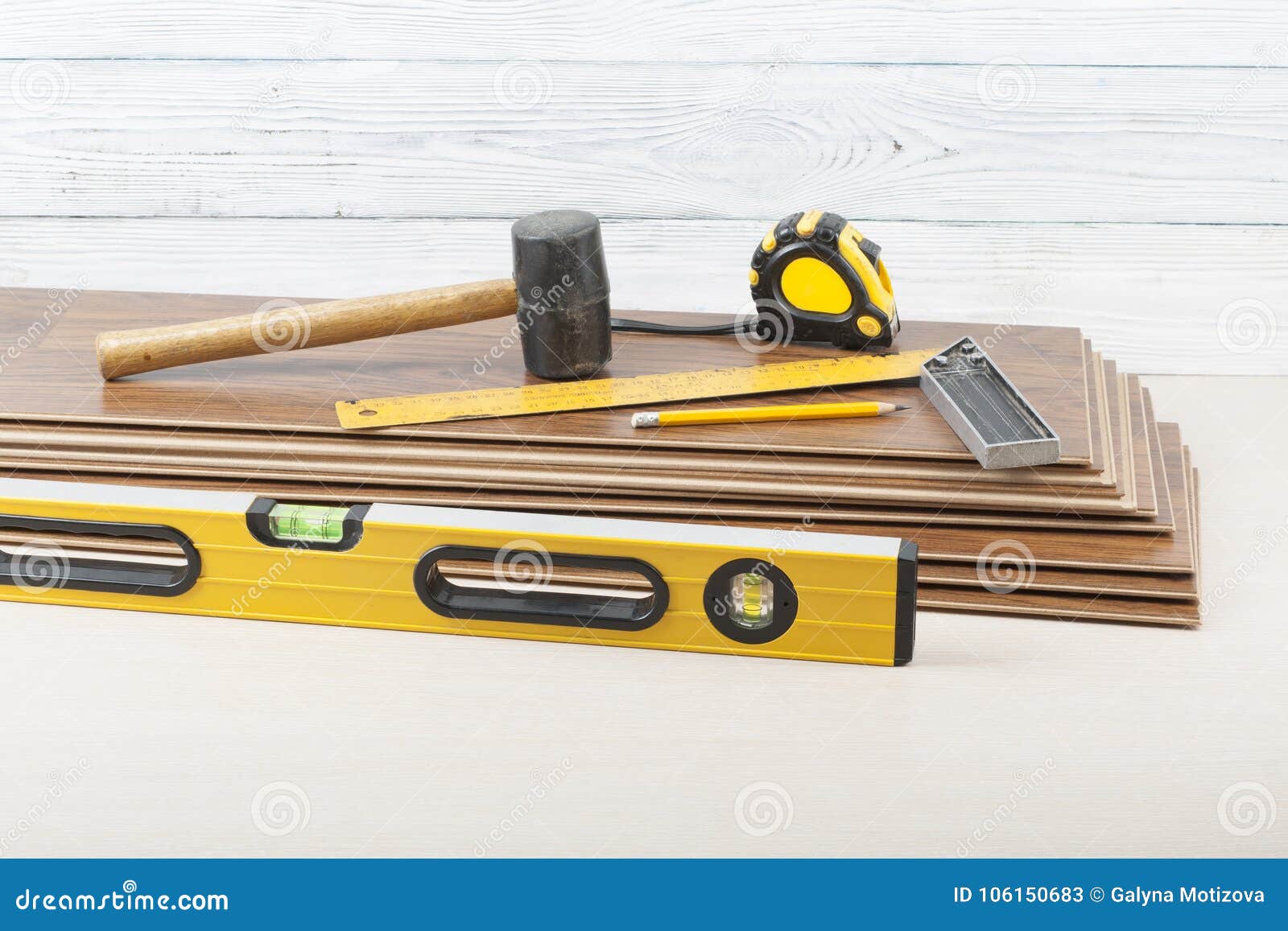 Carpentry Concept.Different Tools for Laying Laminate Flooring. Copy
