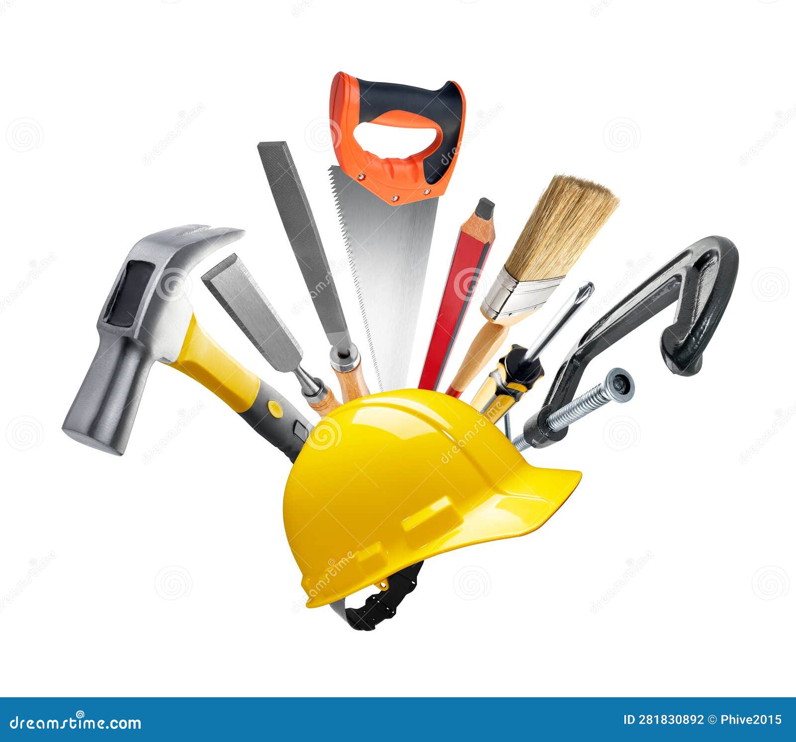 Carpentry Tools with Safety Helmet Stock Photo Image of safety, white