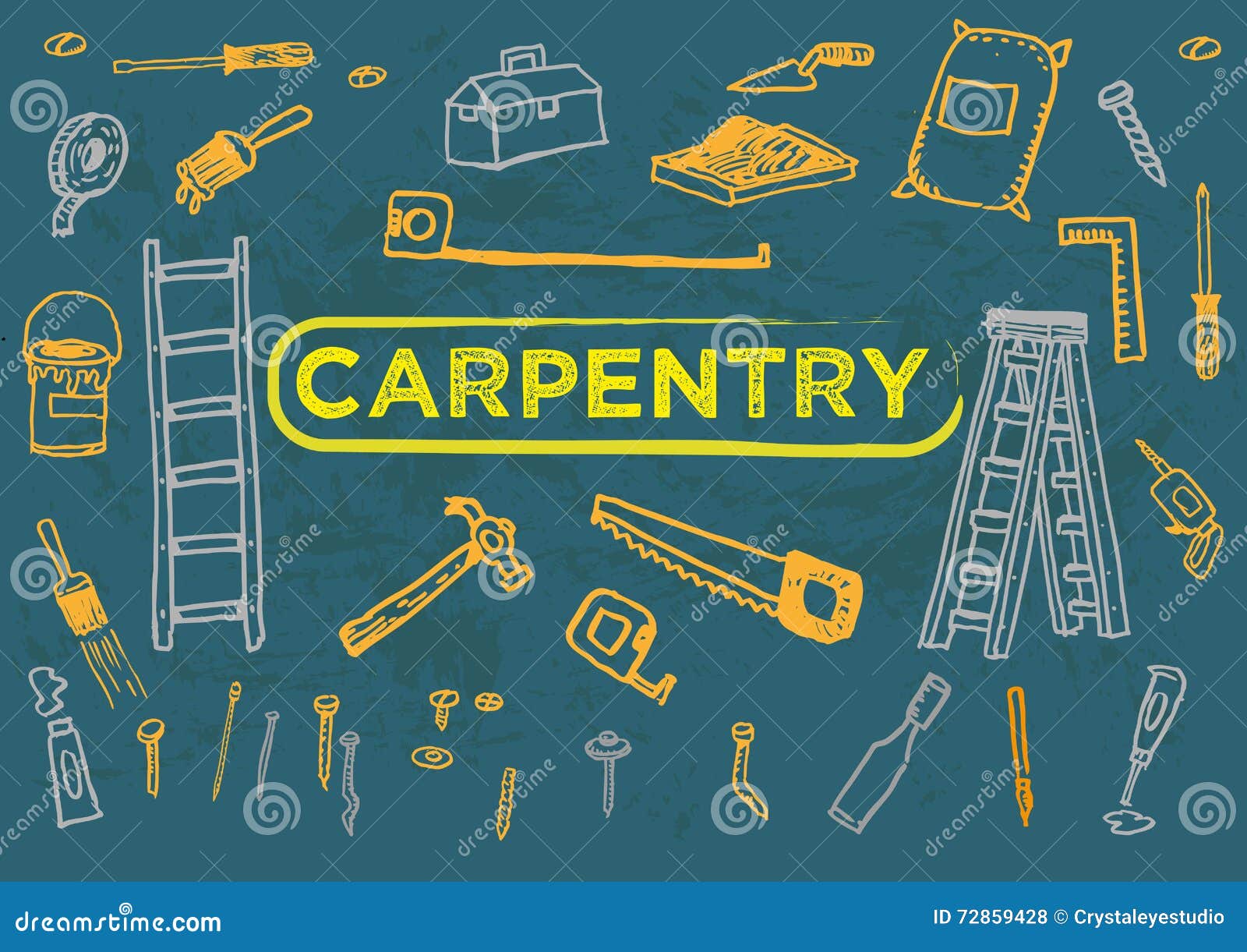 Carpentry Tools Set One Doodle Artwork. Editable Clip Art. Stock Vector