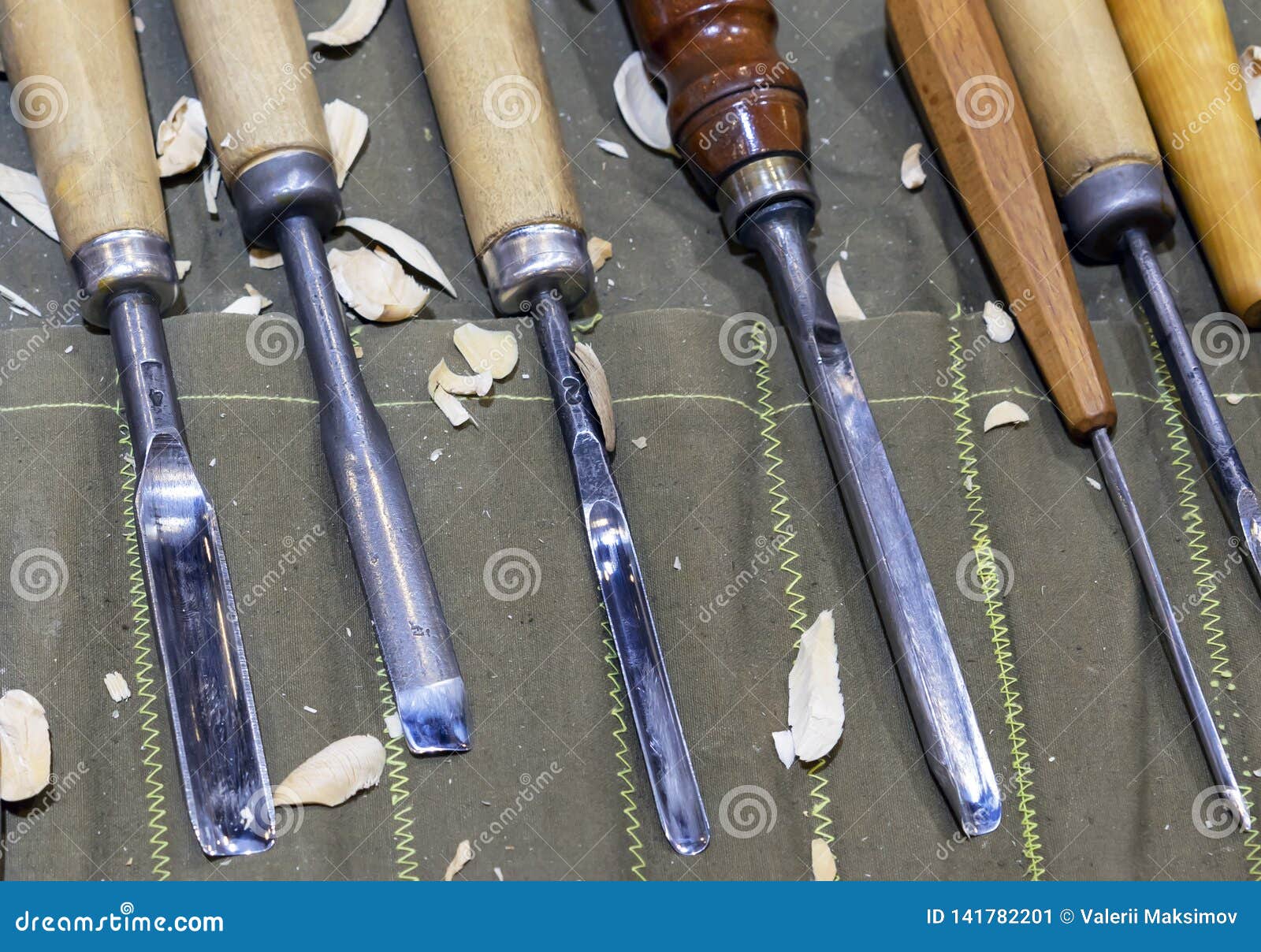 Carpentry Tools for Wood Carving on the Table with Sawdust Stock Image Image of knock, sharp