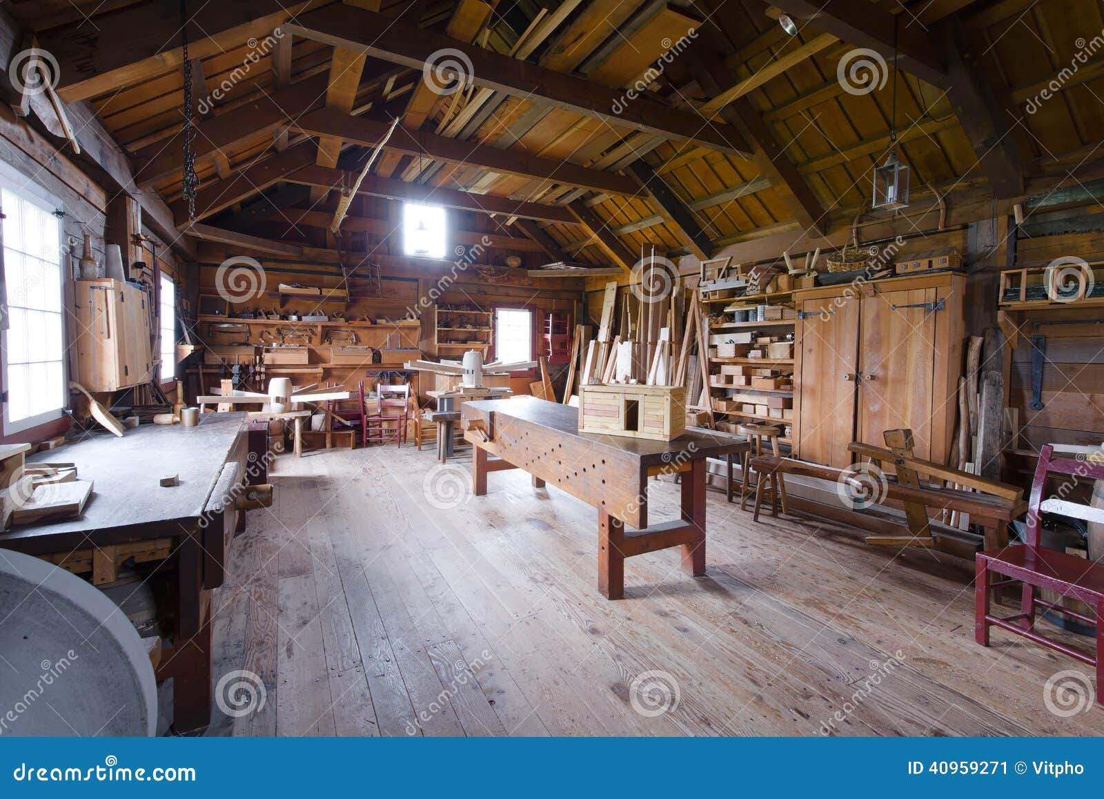 Carpentry With Tools And Wood Workpieces Stock Image 