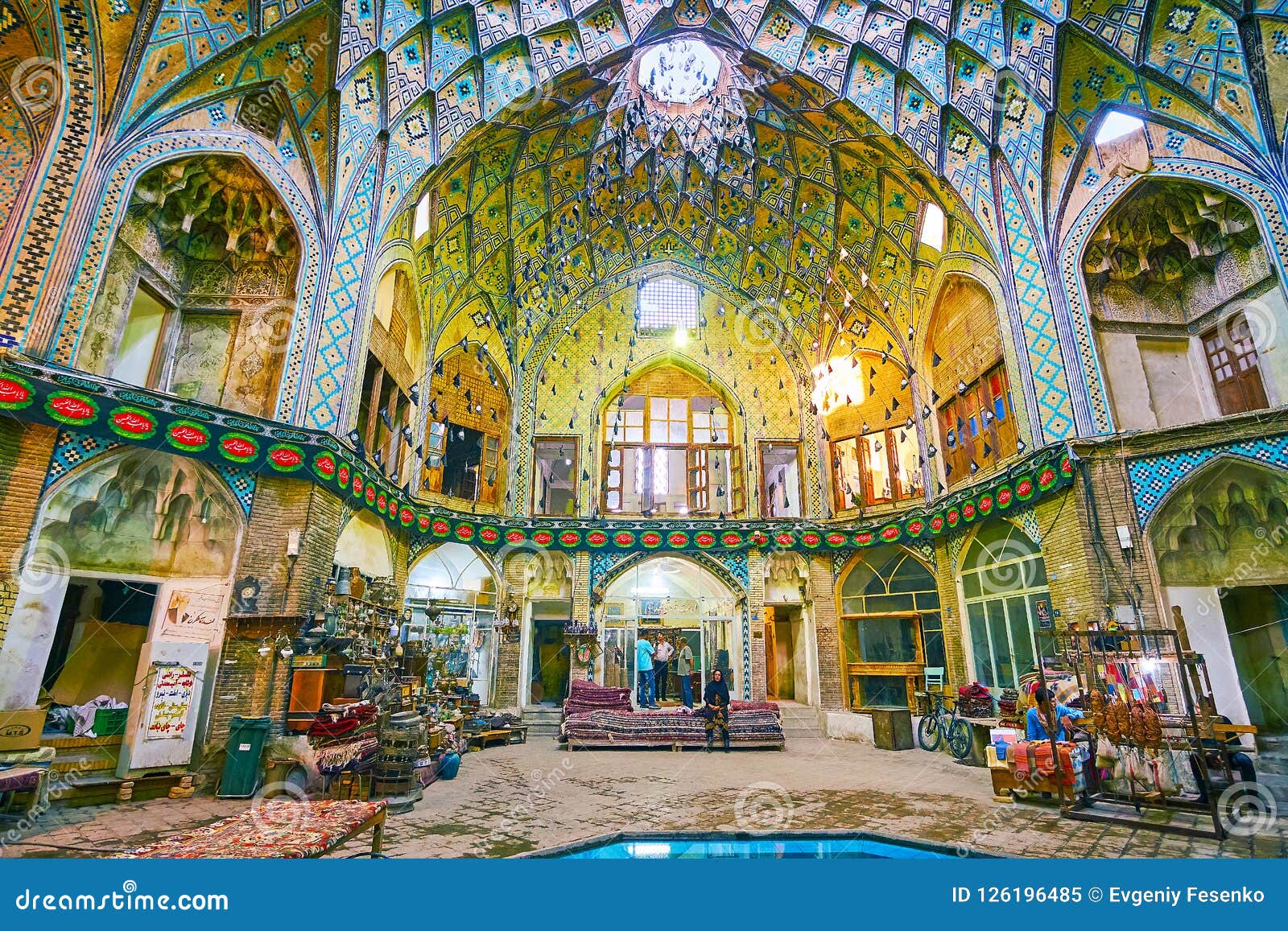 Carpets And Fabrics In Aminoddole Caravanserai Grand Bazaar Kashan