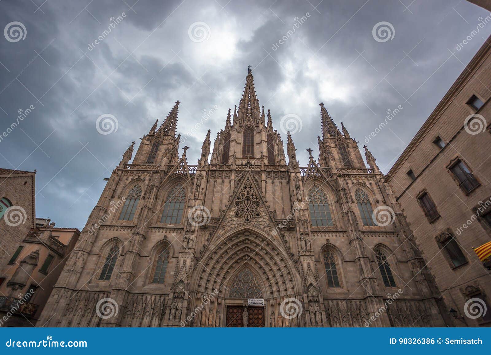 the carrer del bisbe street of barcelona, spain