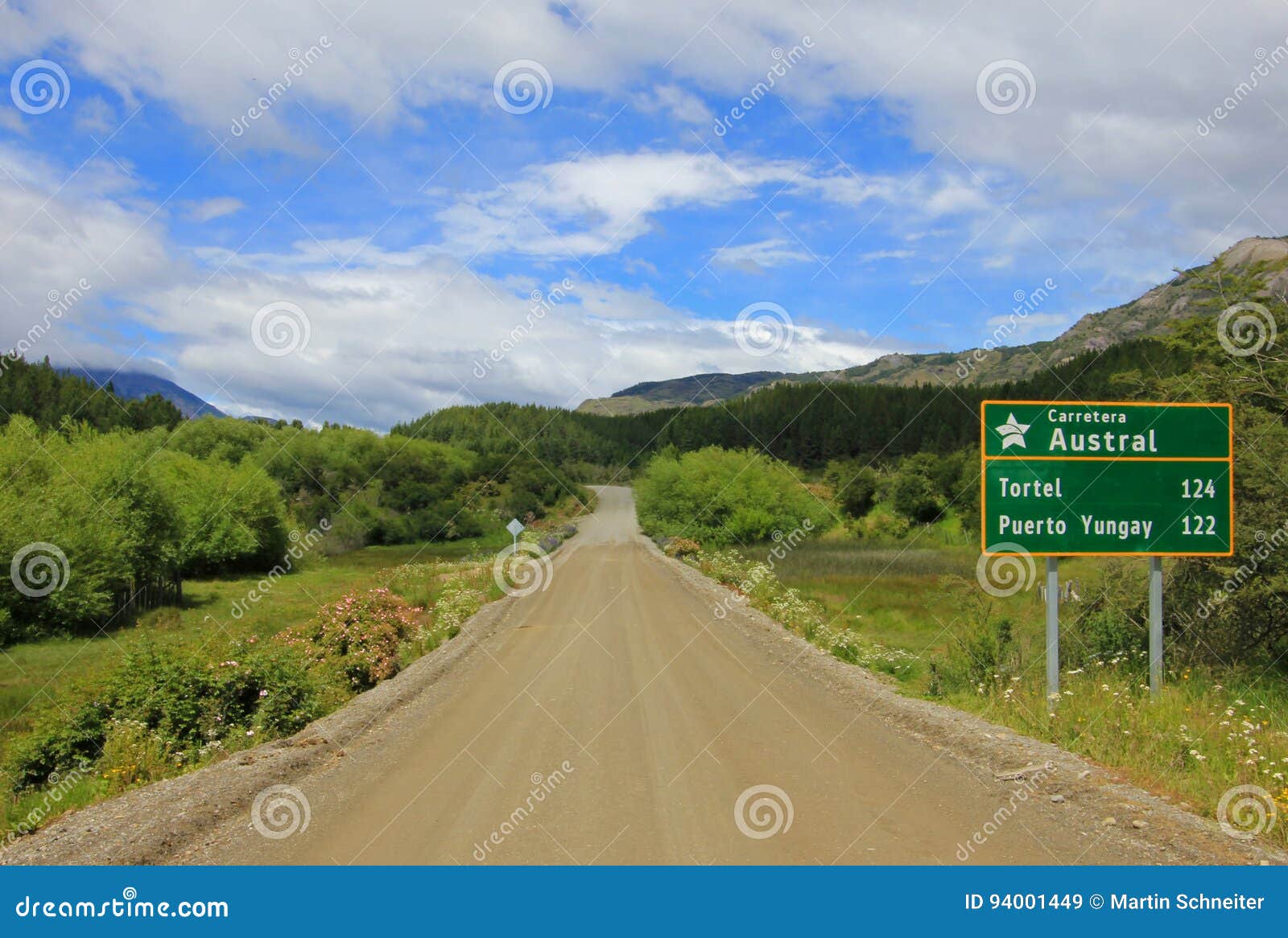 carretera austral highway, ruta 7, with road sign, chile