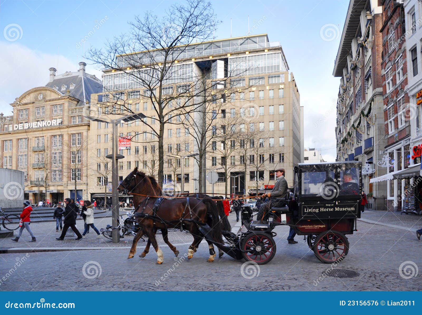 A Carriage Horse on Amsterdam Dam Square Editorial Photo Image of