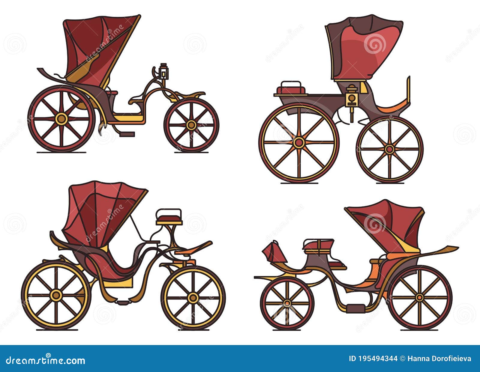 carriages of xix century. french chariot in line