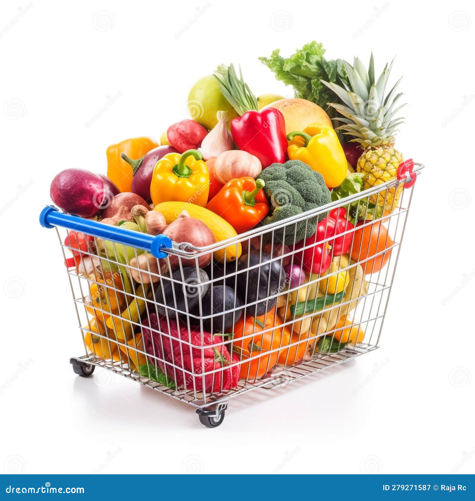 Surtido de frutas y verduras, supermercado carrito de compras