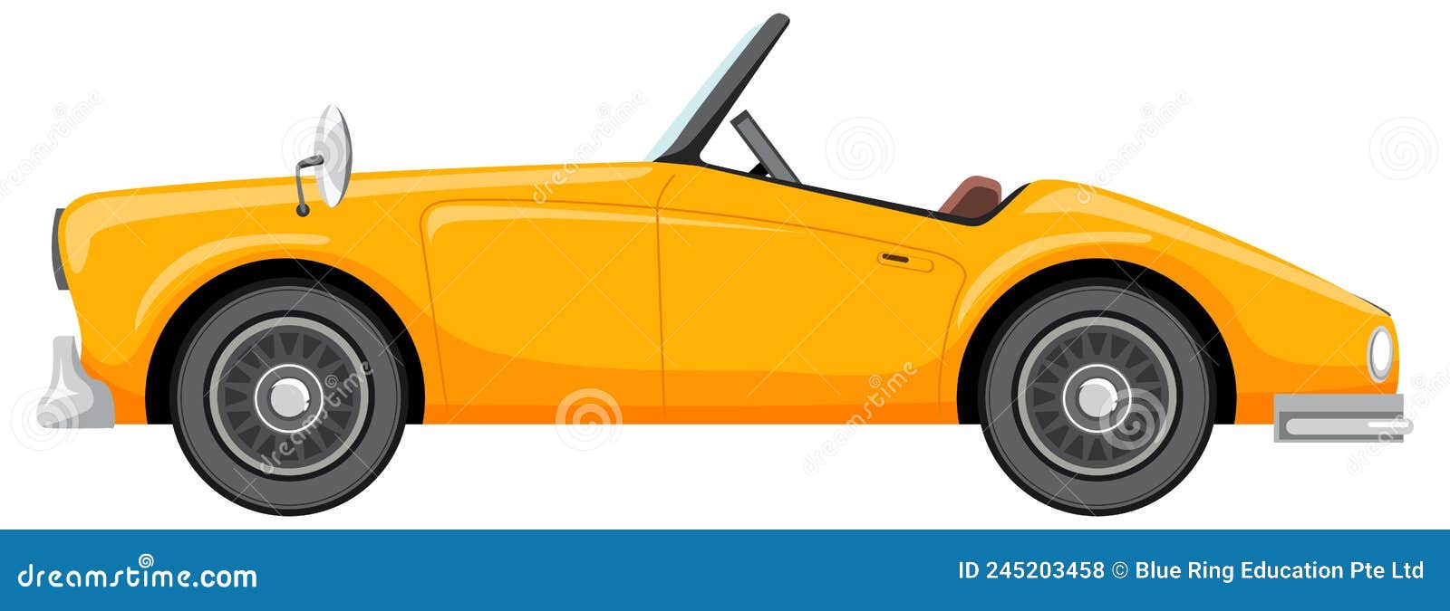 Uma garota com carro antigo amarelo em desenho de desenho