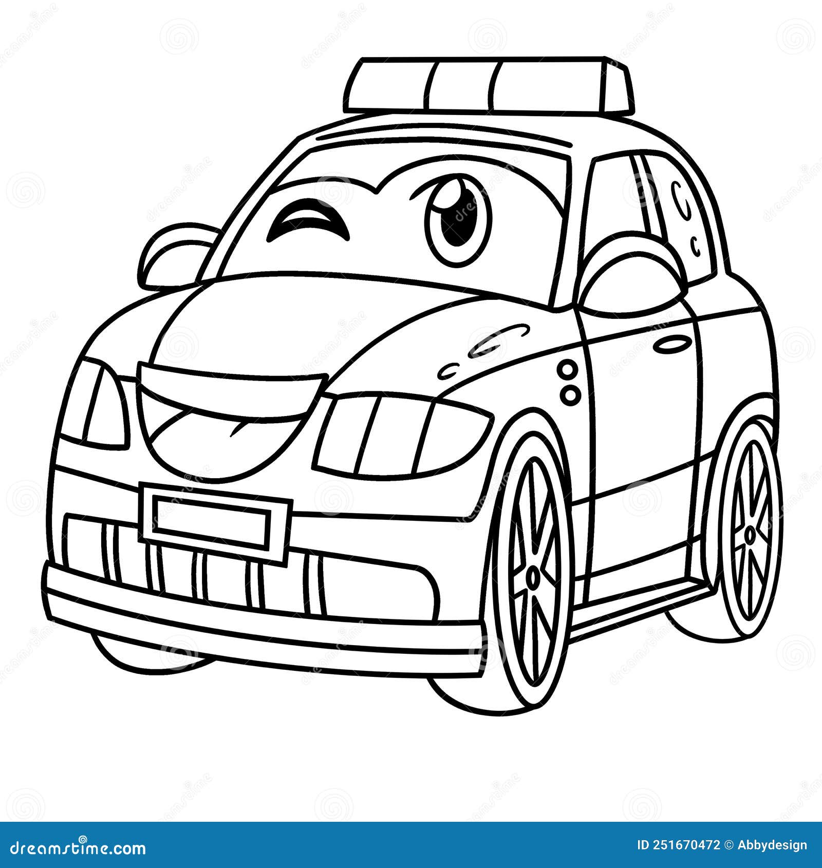 Página para colorir com carro de polícia dos desenhos animados