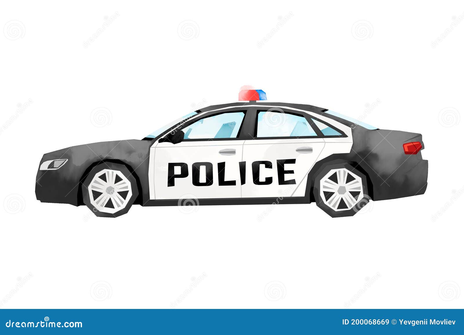 Carro de polícia em desenho animado de carro de polícia com fundo branco
