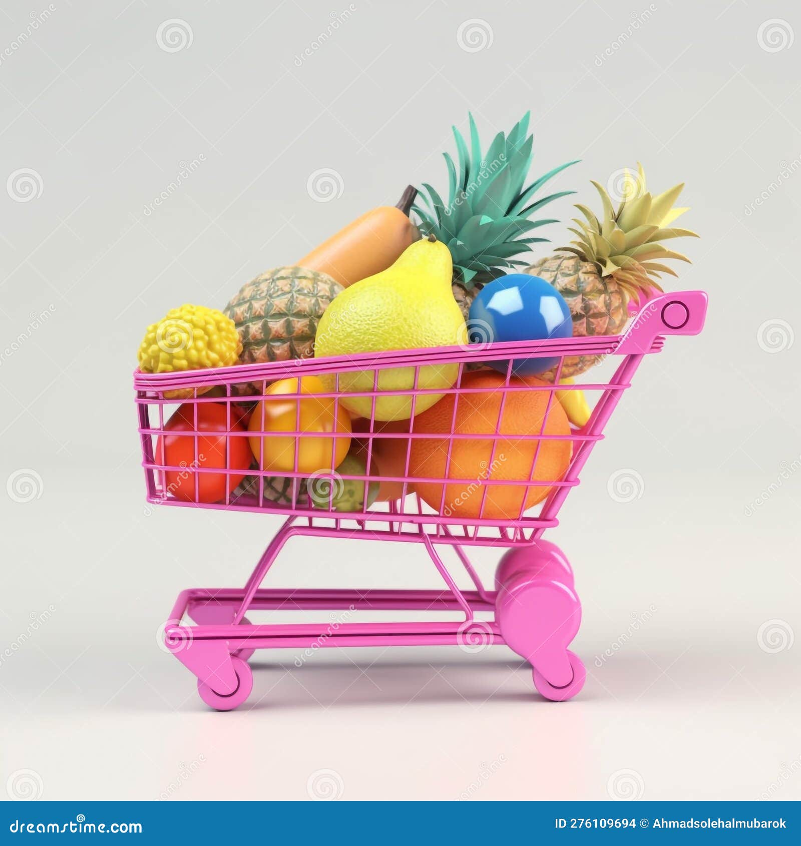 Carro De La Compra Lleno De Fruta 3d Ilustración Concepto De Compra. Stock  de ilustración - Ilustración de alimento, cesta: 276109694