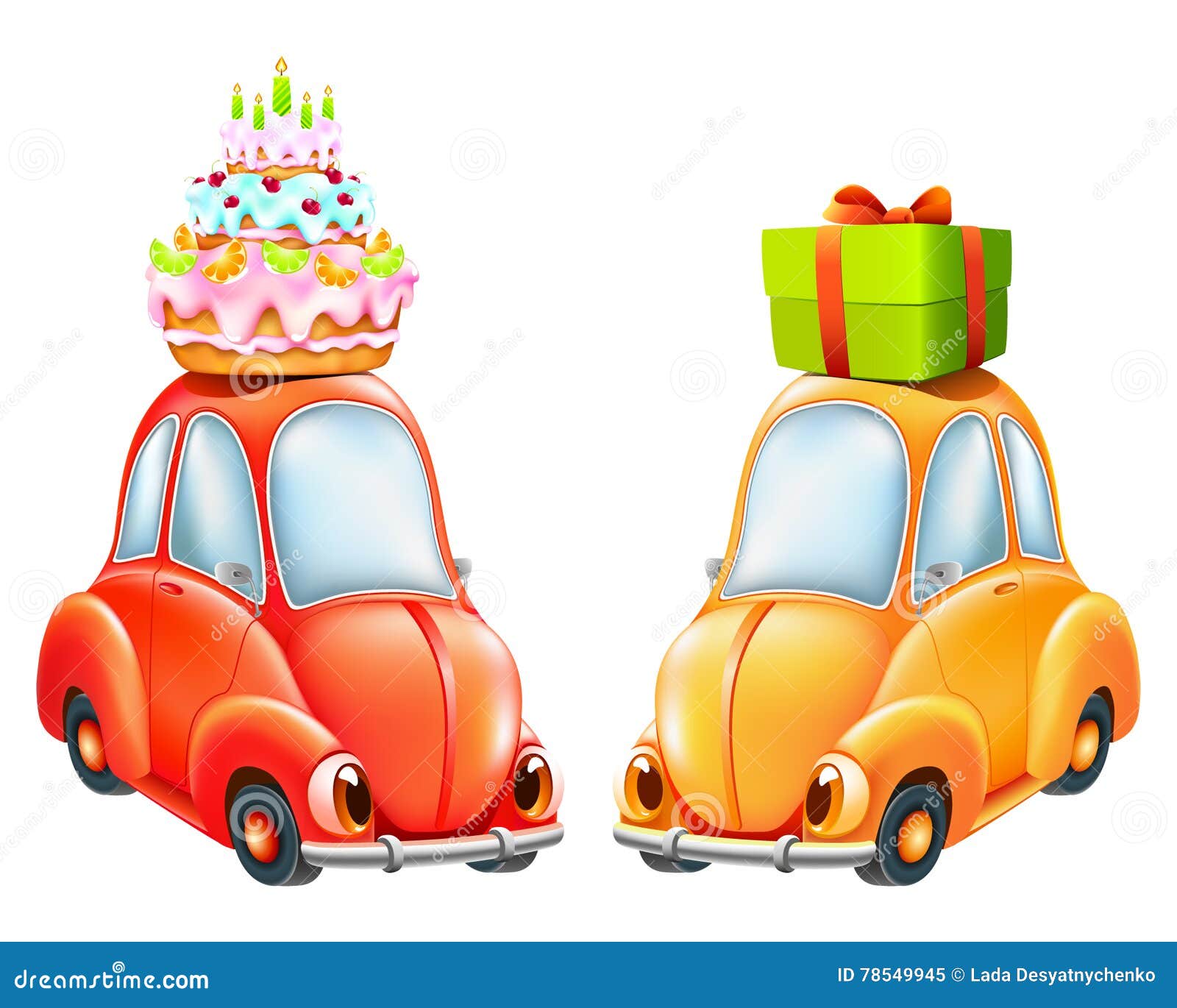 Carro Engraçado Com Um Bolo De Aniversário E Um Presente Ilustração do  Vetor - Ilustração de fundo, alimento: 78549945, image size:1300x1130