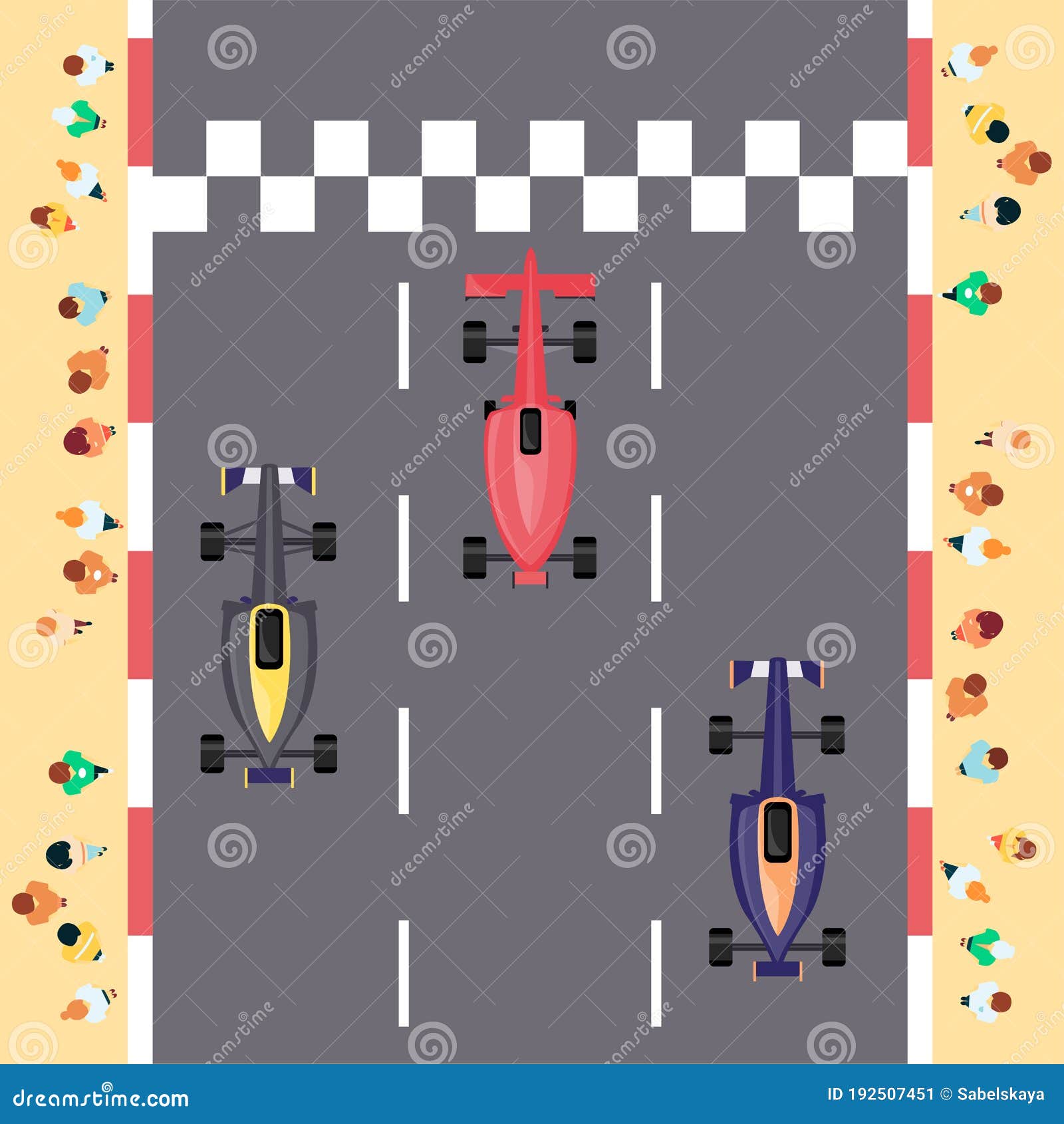 Nova pista de corrida. 4 carros coloridos. Animação infantil