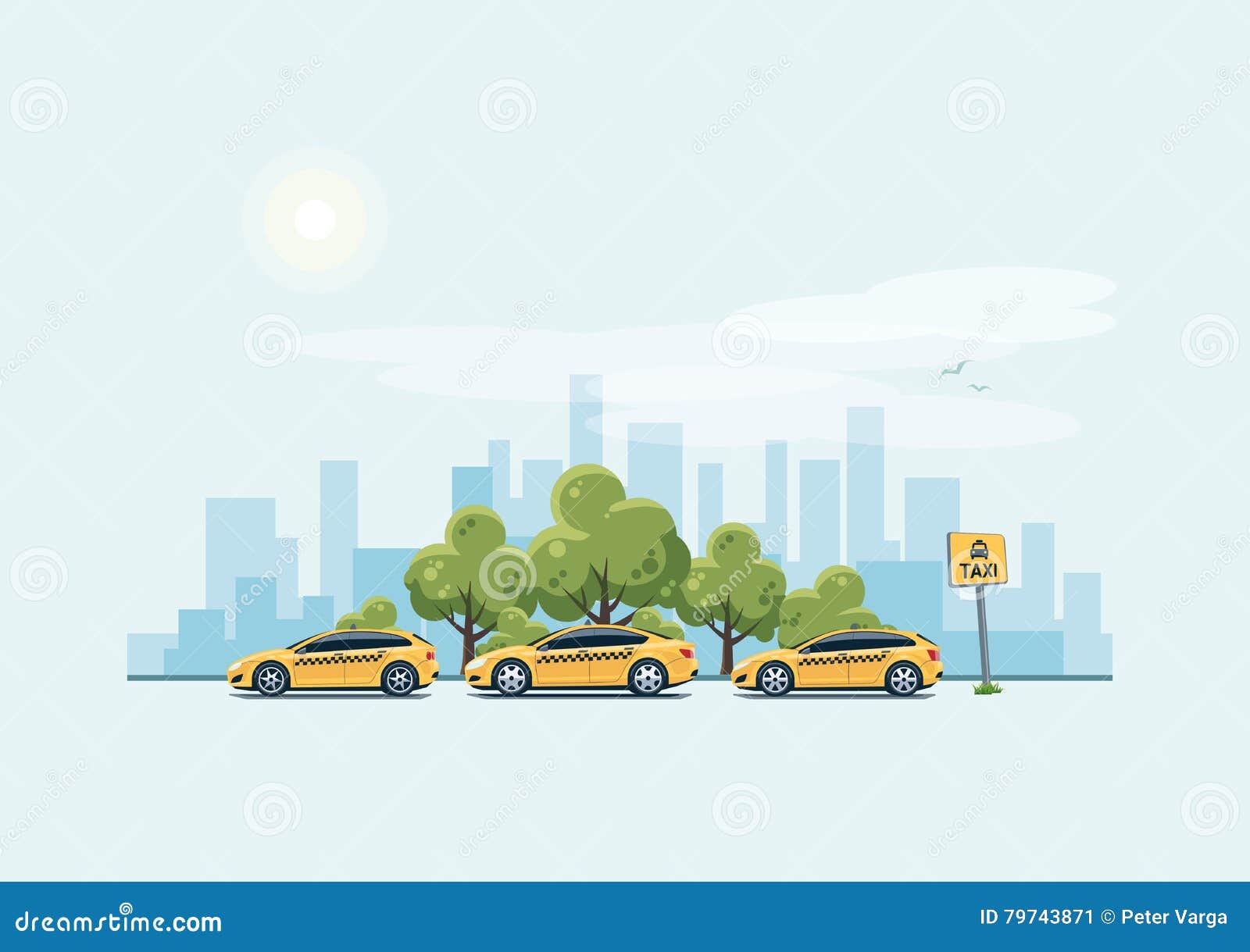 Carros Do Táxi Do Estacionamento E Fundo Da Cidade Ilustração do
