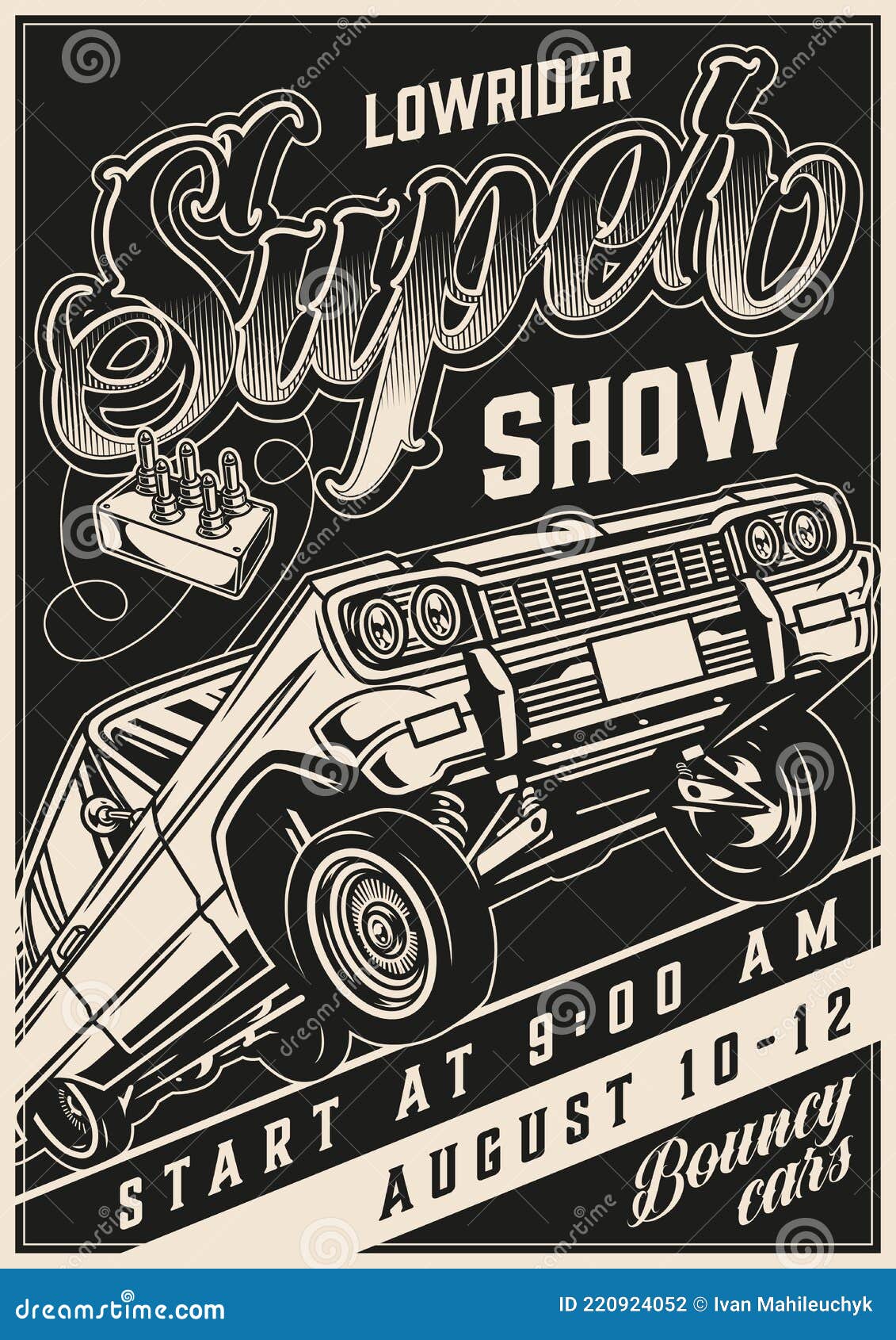 Carros Personalizados Motor Show Vintage Poster Ilustración del Vector -  Ilustración de americano, logotipo: 220924052