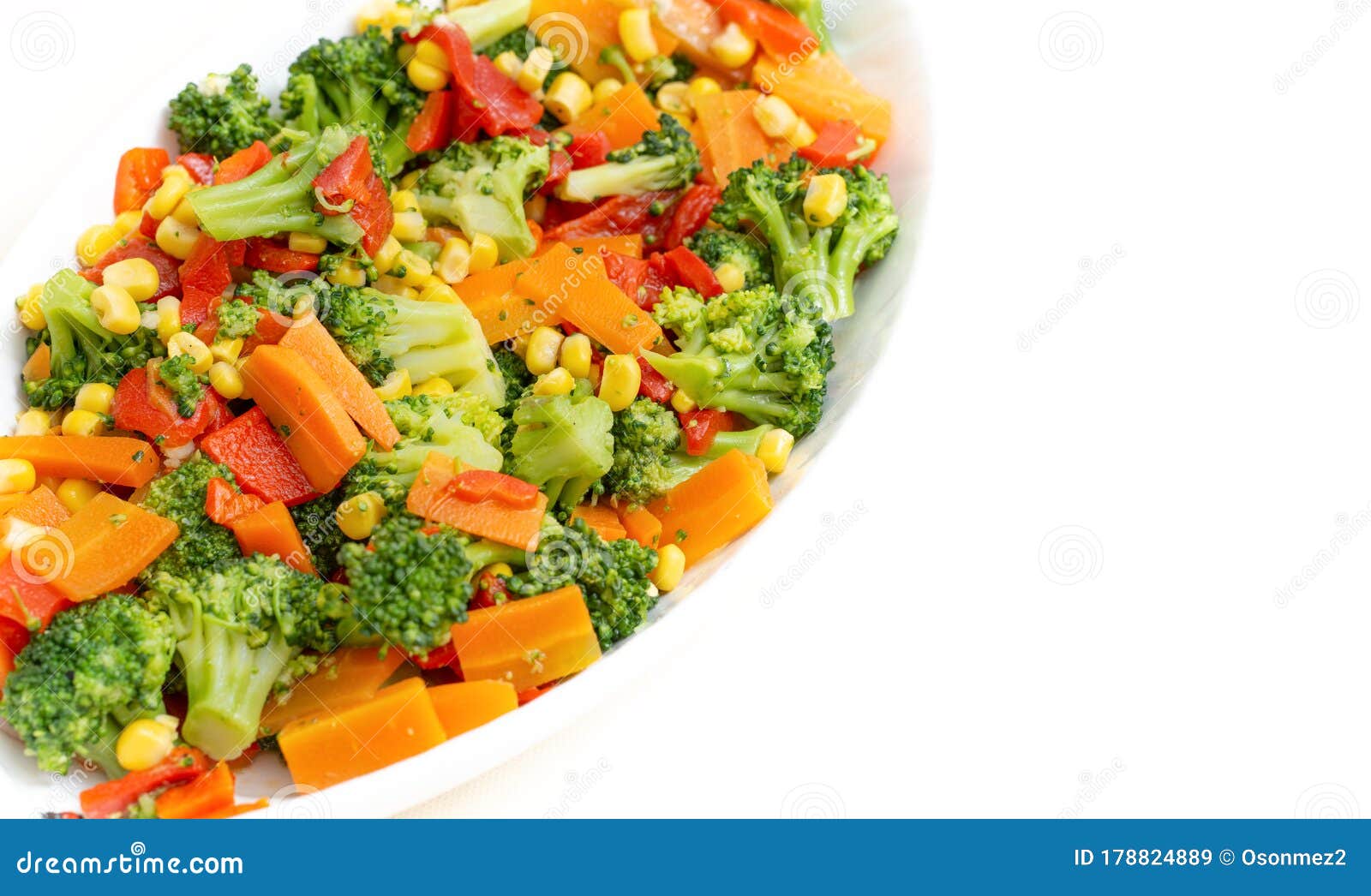Carrot, Corn, Red Pepper Broccoli Salad with Isolated White Background