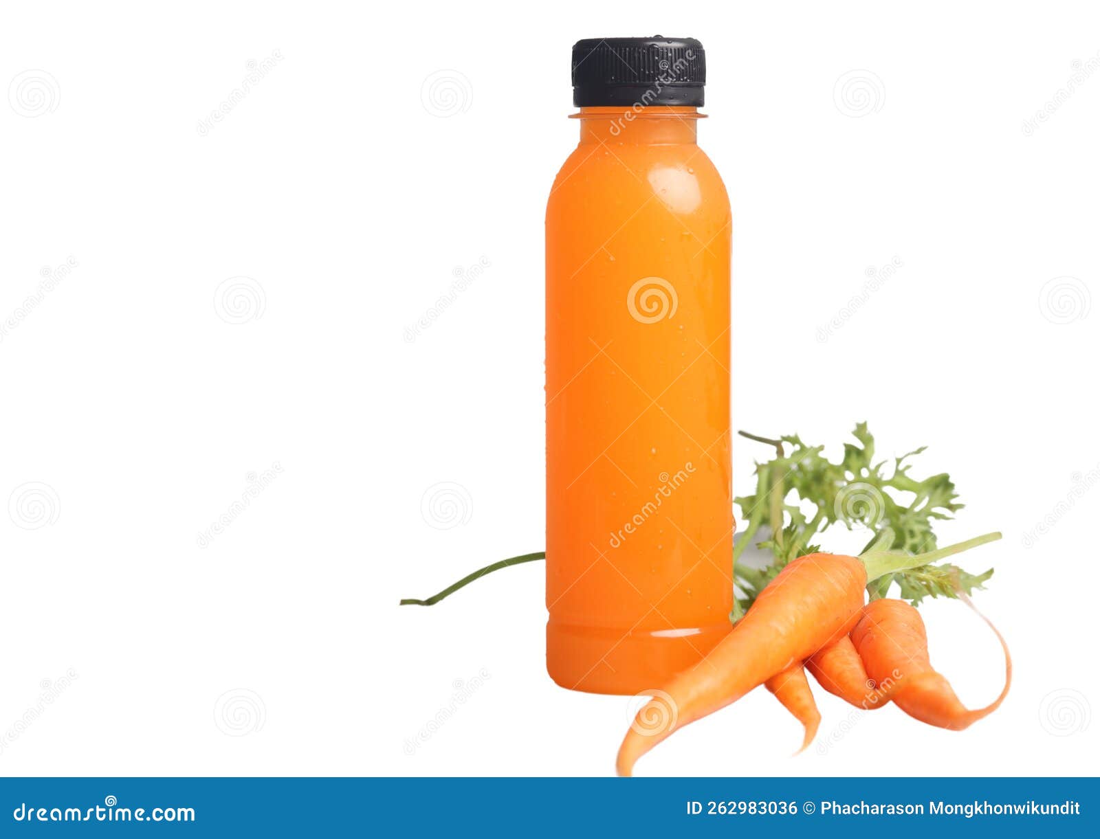 Carrot Juice in a Clear Plastic Bottle. Healthy Drink Stock Photo
