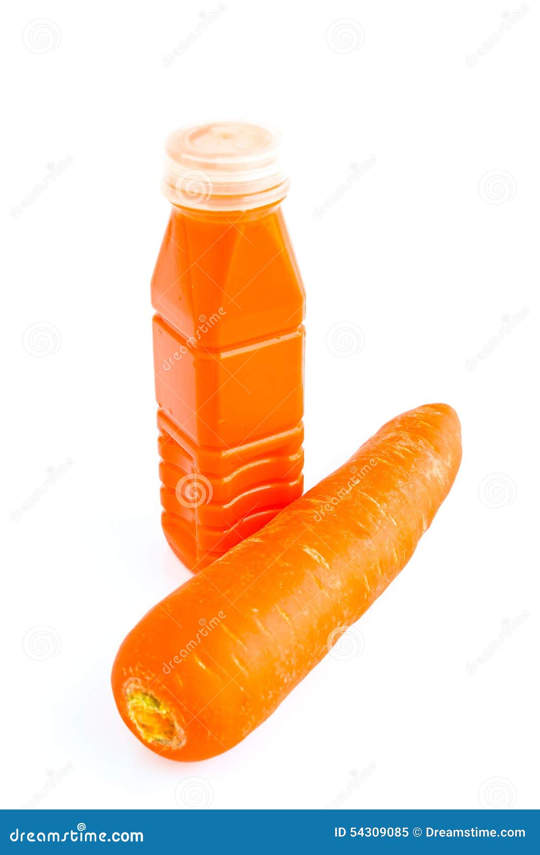 Carrot Juice in Plastic Bottle and One Carrot. Stock Image Image of