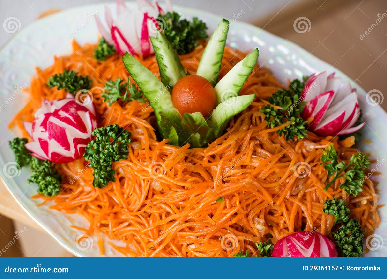 carrot salad decorated with vegetables