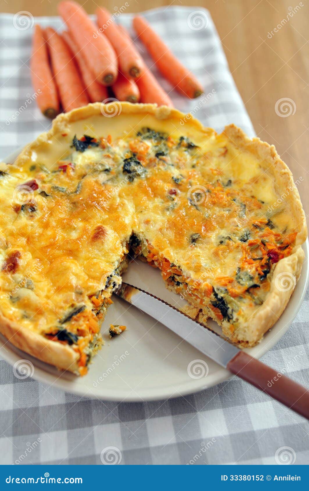Carrot Spinach Quiche stock photo. Image of crust, carrot 33380152