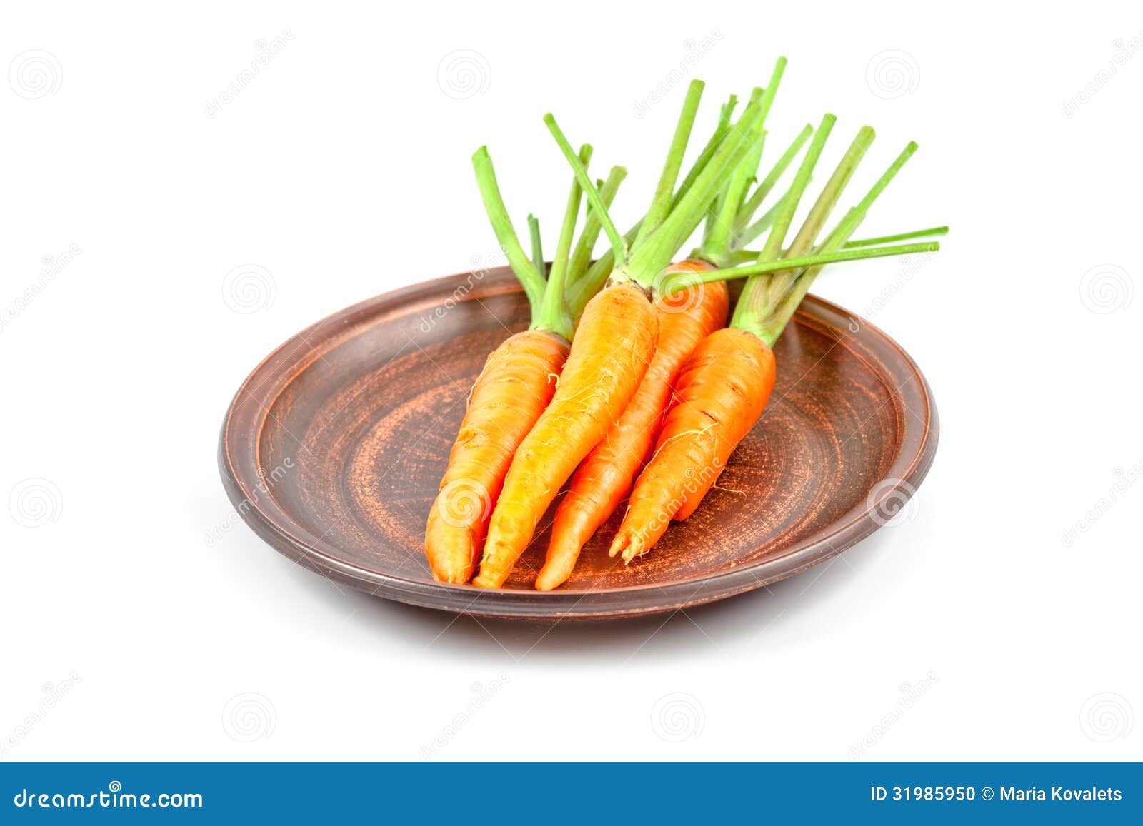 Carrot Vegetable with Leaves in Brown Plate Stock Photo Image of