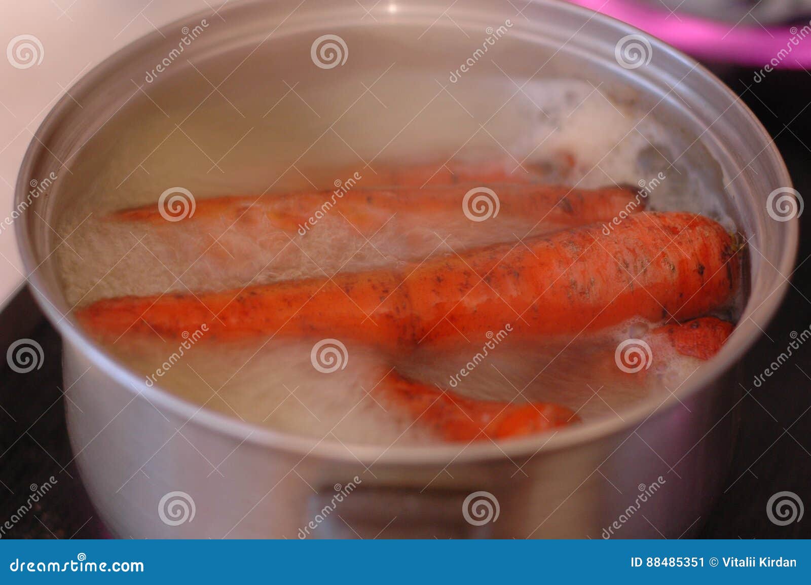 Carrots are Cooked in a Stainless Saucepan Stock Image Image of