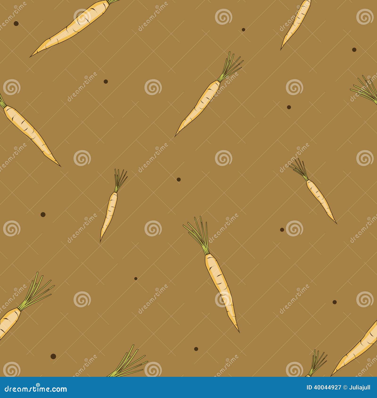 carrots with greens on brown seamless background 