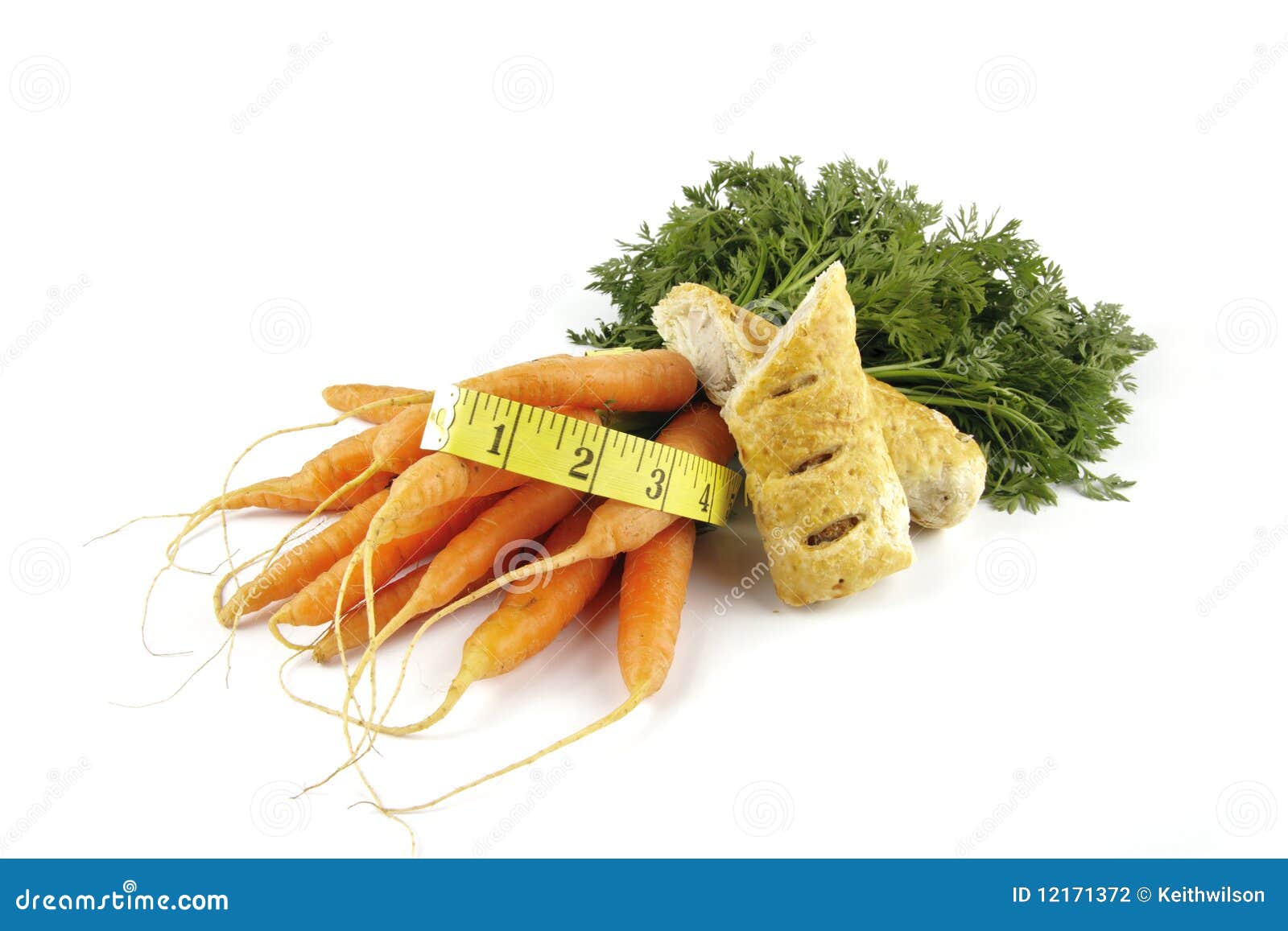Carrots and Sausage Roll with Tape Measure Stock Photo Image of cooking, garden 12171372