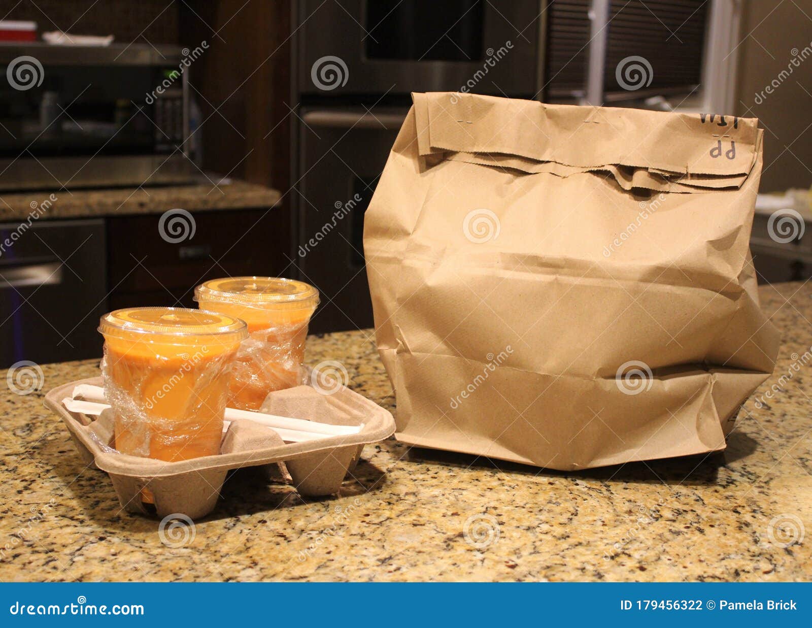 carry out or take away food on a kitchen counter