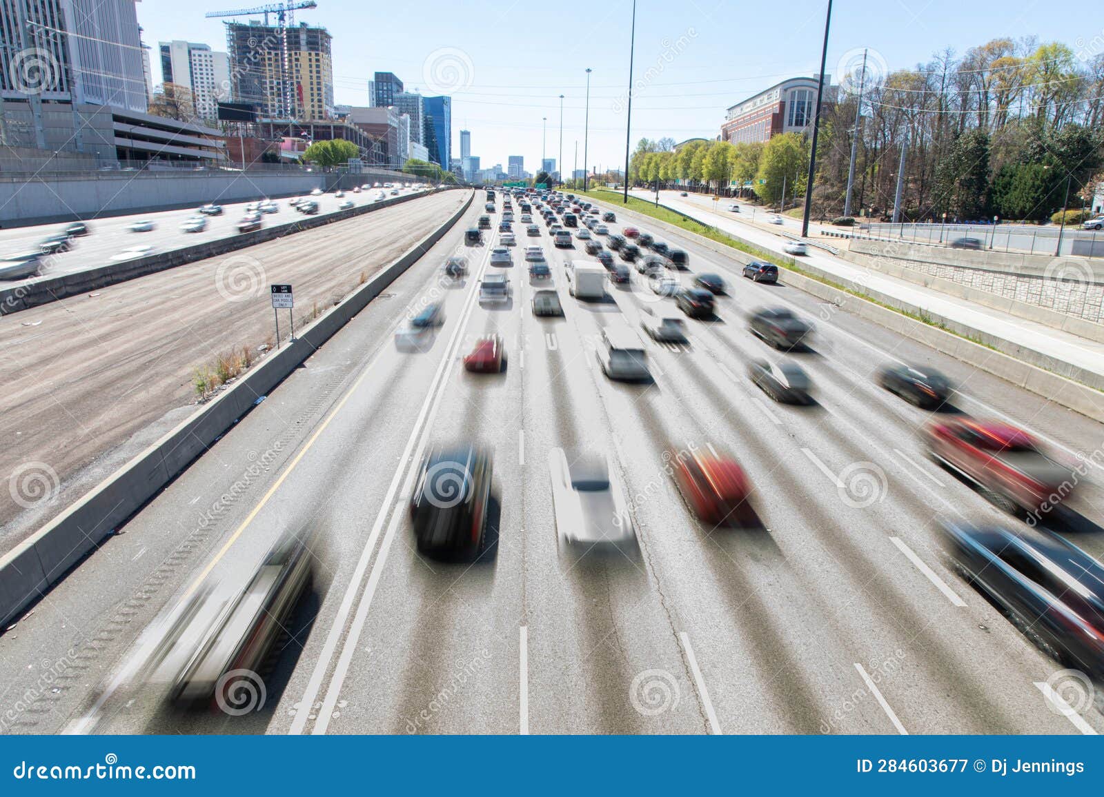 Cars in Atlanta Zoom Down the Interstate Highway Stock Image Image of