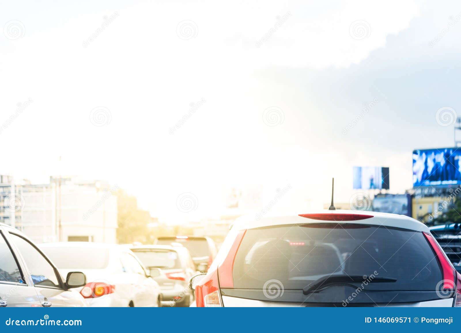 cars on busy road in the city with traffic jam