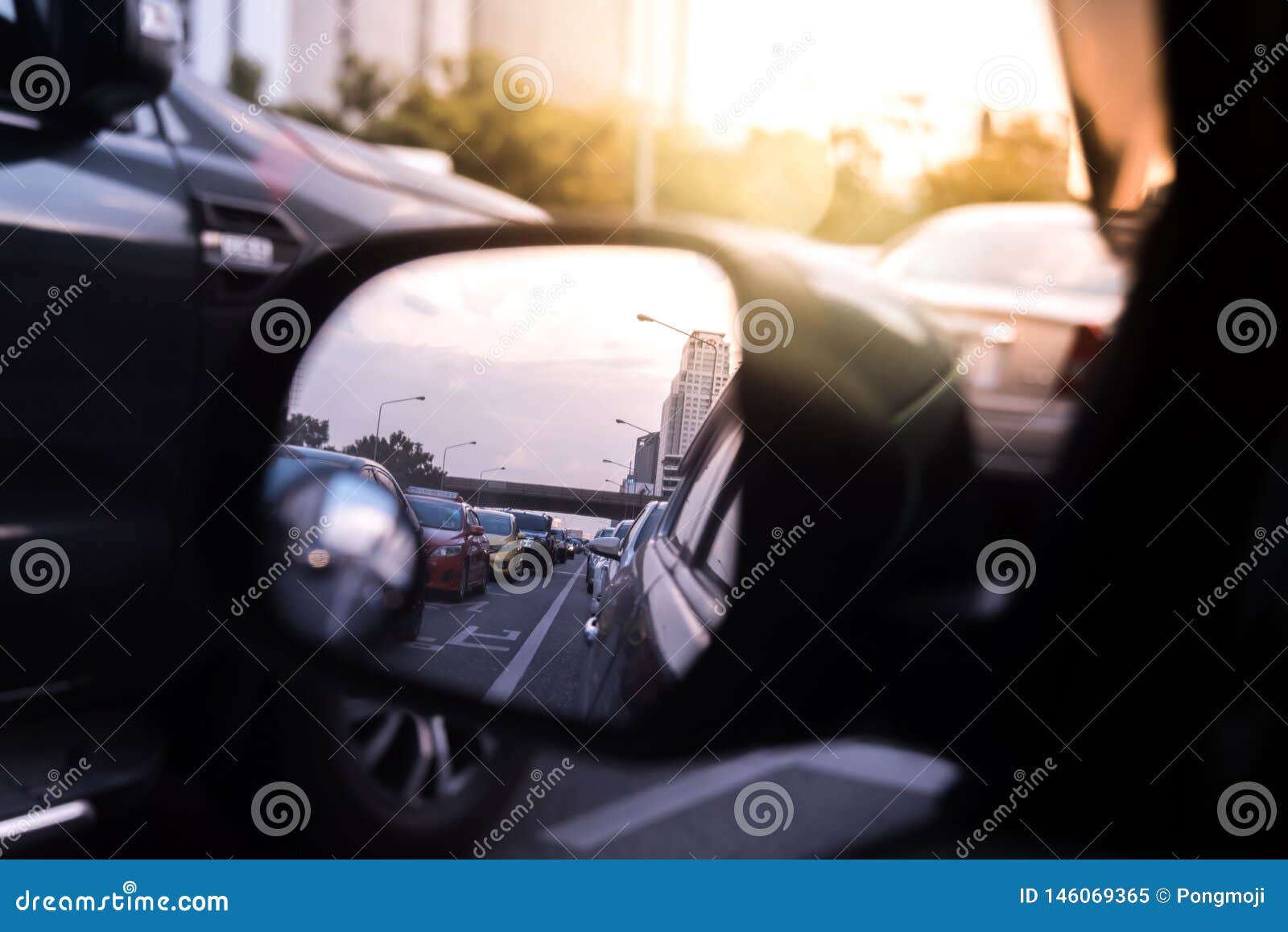 cars on busy road in the city with traffic jam