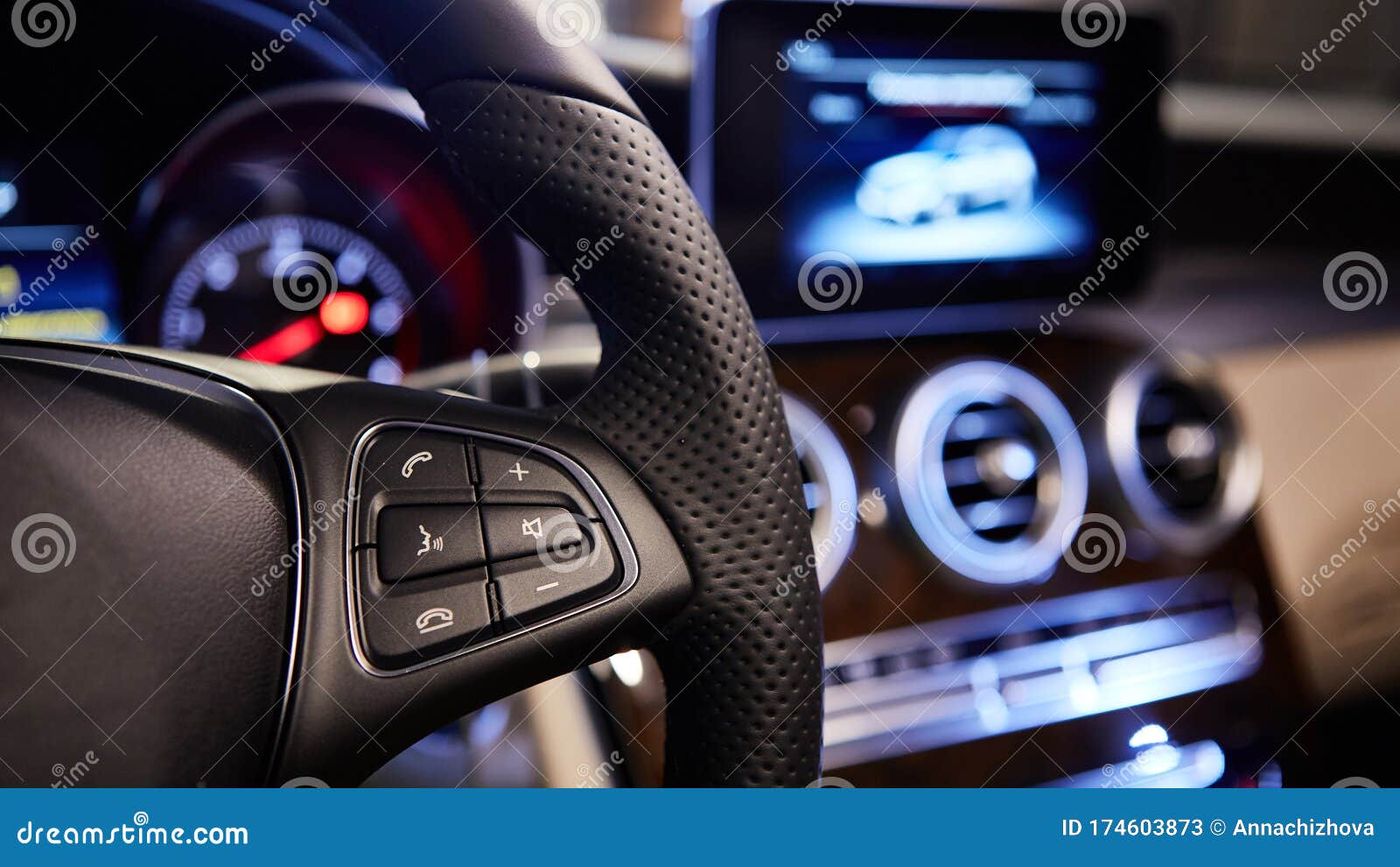 The Cars Multifunction Steering Wheel. Interior Shot. Stock Image