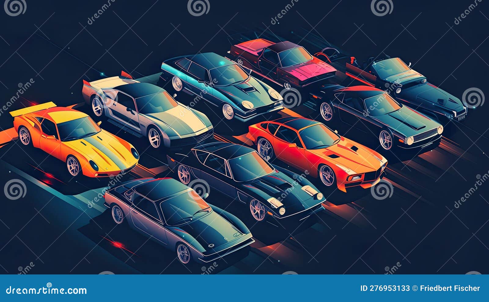 Cars for Sale in a Row. Car Dealer Inventory, AI Generative Stock Image