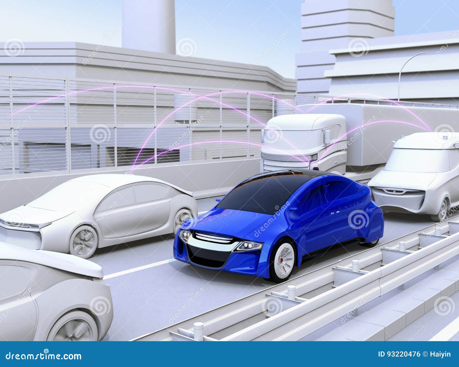 Cars Sharing Traffic Information by Connected Car Function Stock Illustration Illustration of