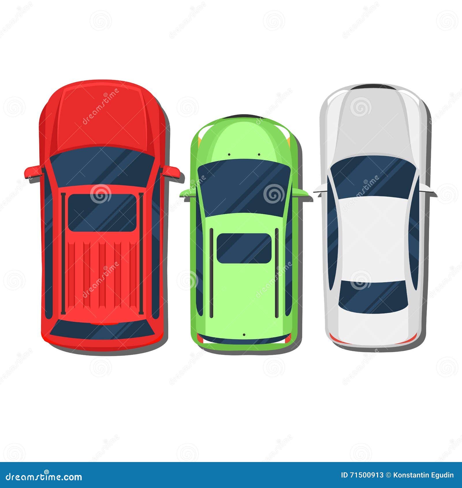 cars top view. suv, hatchback, wagon, sedan